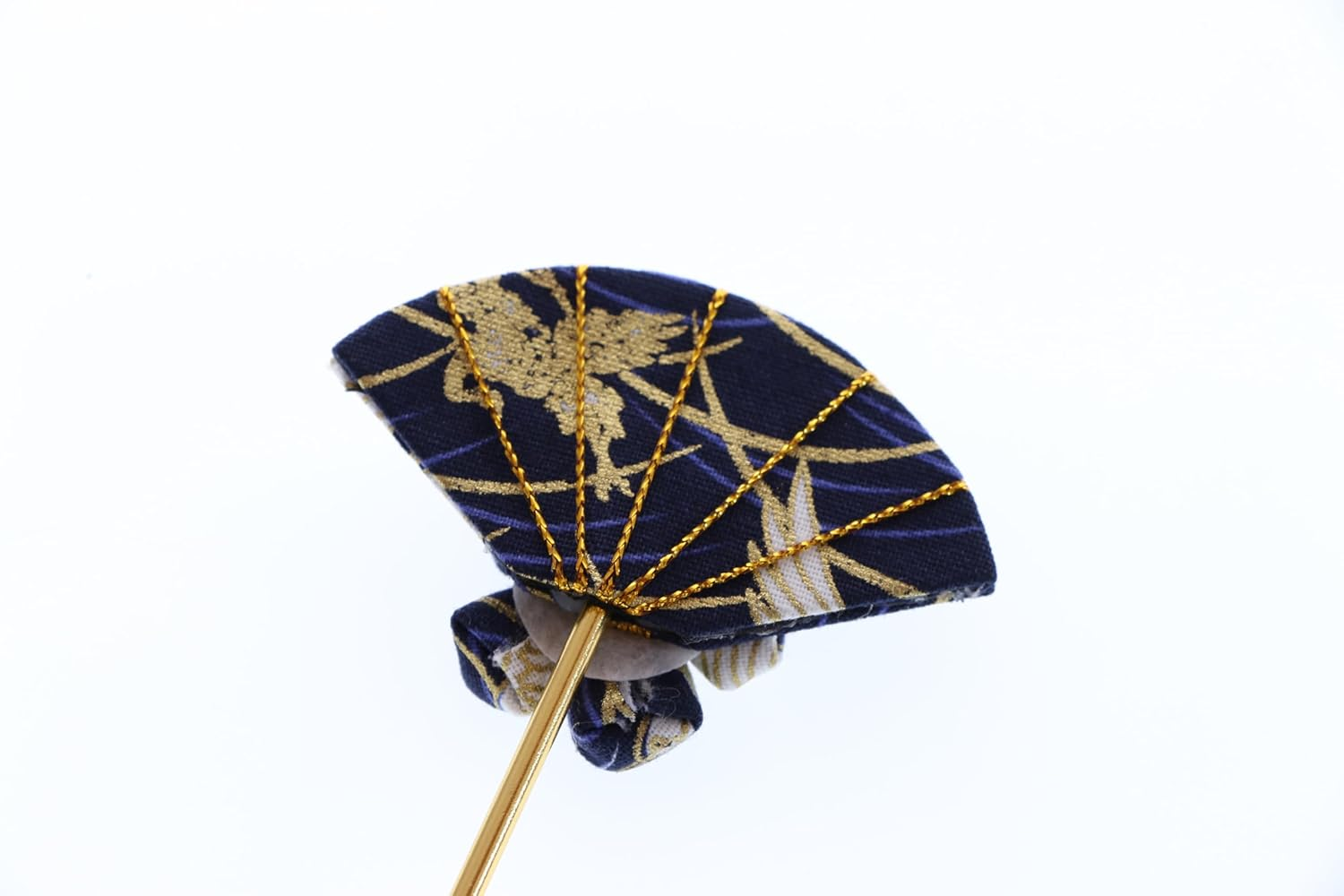 C-121-2 Dark Blue Hair Pin Fan Shape Pin Hair Pin Fabric Flower Sakura Japan Geisha Kimono Accessory image number 6