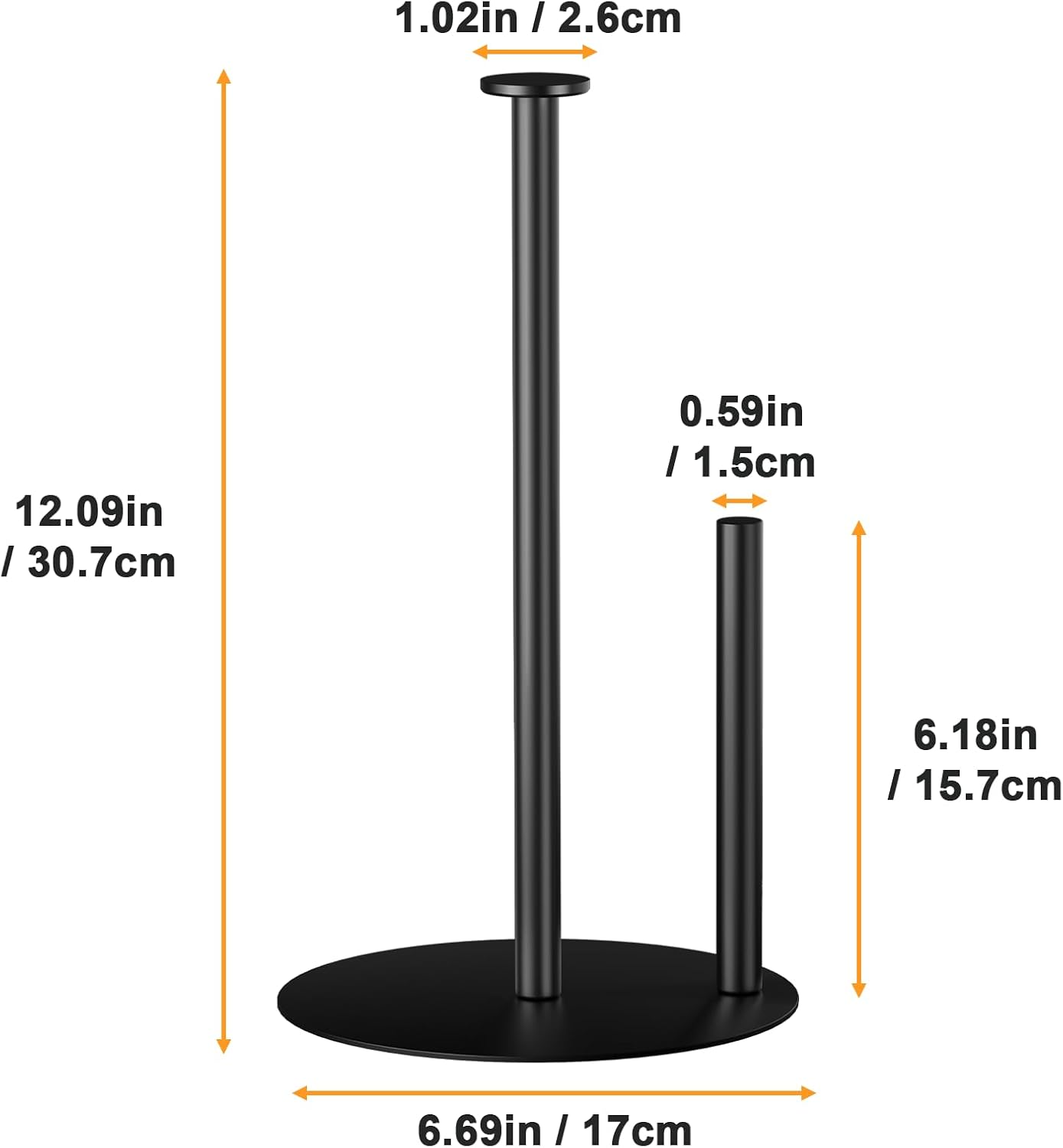 Paper Towel Holder Countertop, Premium Stainless Steel Kitchen Roll Dispenser for Kitchen Organization and Storage,Weighted round Base Vertical Paper Towel Roll Holder Stand(Black) image number 4