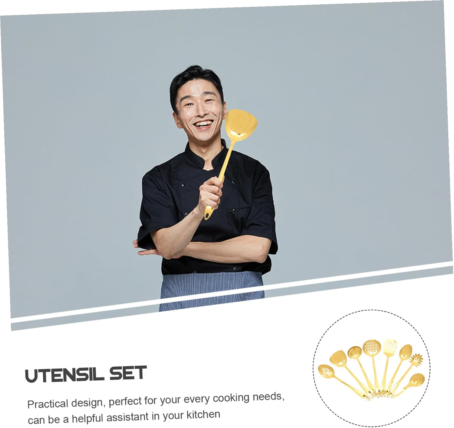 Stainless Steel Kitchen Utensil Set Gold Cooking Spatula and Scoop Kit Ergonomic Design Dishwasher Safe Tools for Stir-Frying and Braising