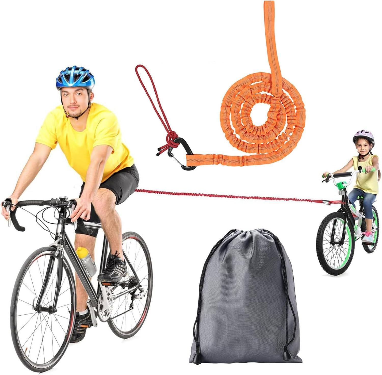 3 Meters Elastic Bicycle Tow Strap, 1Pc Cycling Stretch Pull Strap Bicycle Tow Rope, Elastic Bicycle Tow Rope with Storage Bag, MTB Cycling Stretch Pull Strap for Long Ride Going Uphill, Orange image number 6