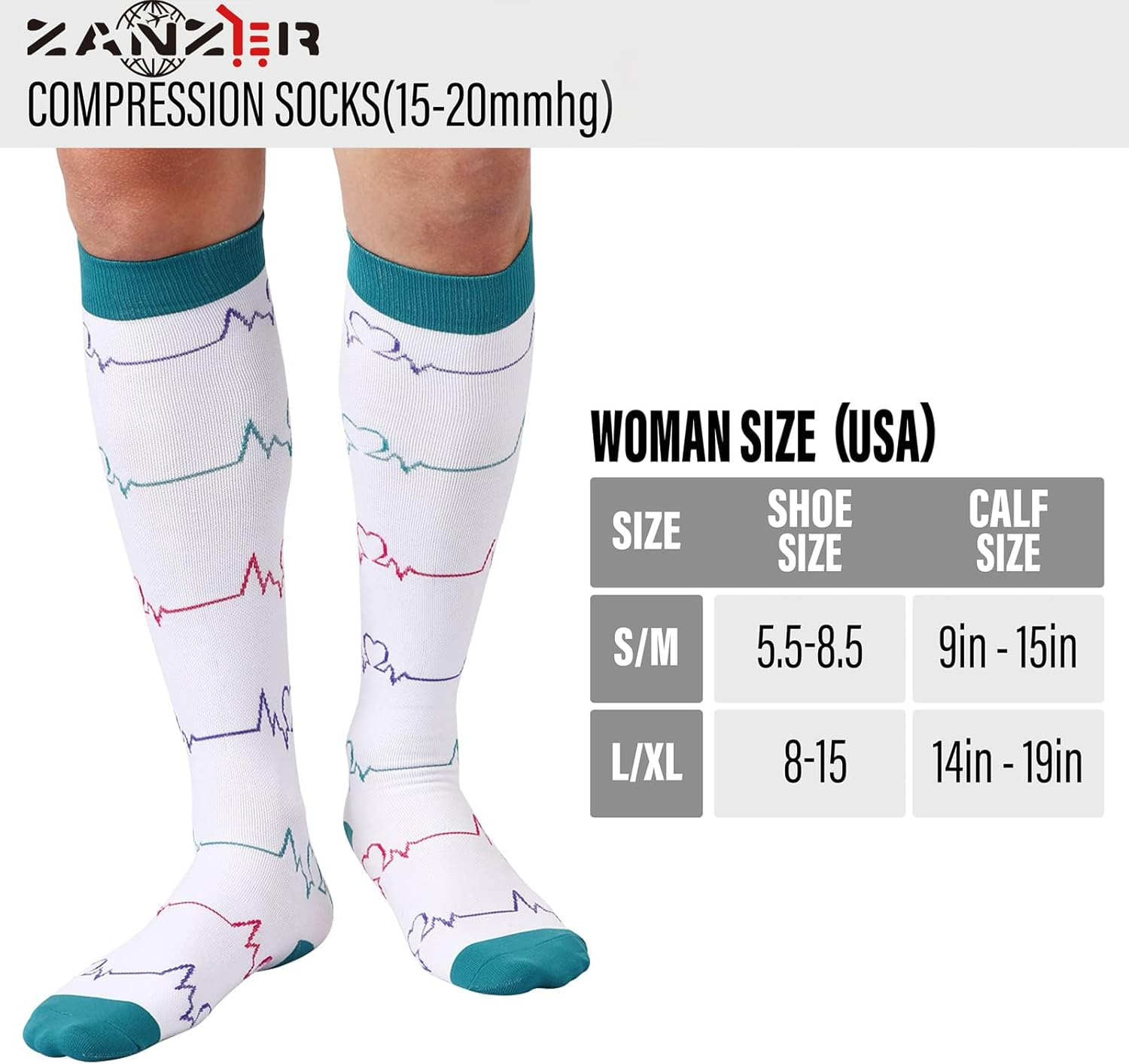 ZANZER Compression Socks for Women & Men Circulation(6 Pairs)-Graduated Supports Socks for Running, Athletic Sports image number 2