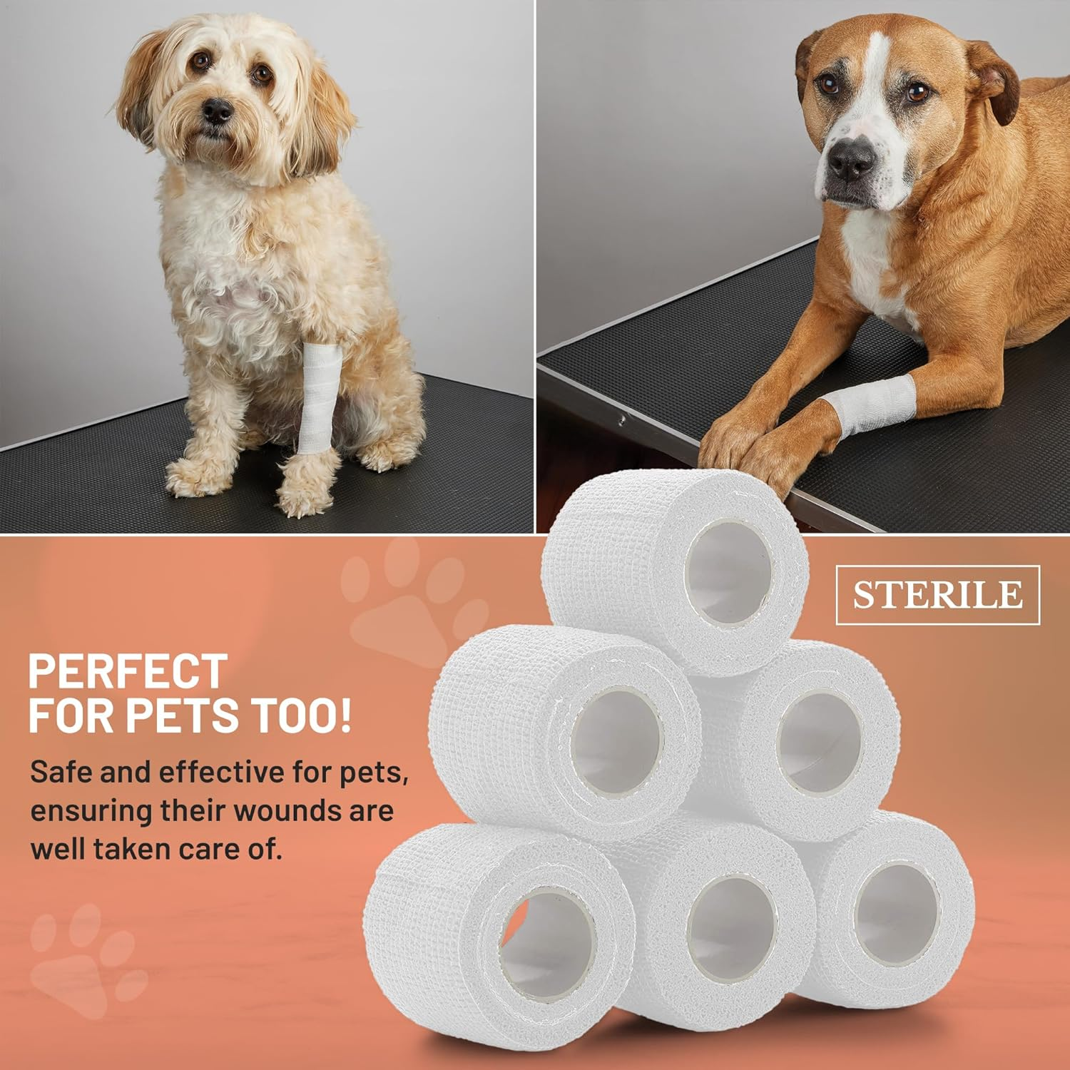 6 Pack, Self Adherent Cohesive Tape - 2&rdquo; X 5 Yards, Self Adhesive Bandage Rolls & Sports Athletic Wrap for Ankle, Wrist, Knee Sprains and Swelling, Vet Wraps in White Color image number 3