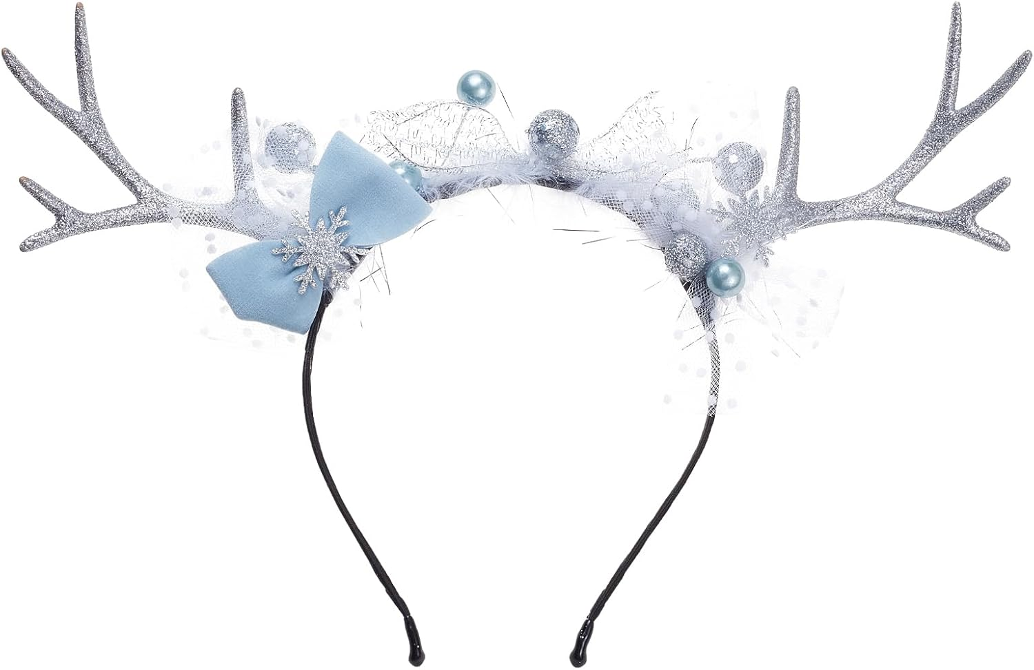 NICENEEDED Christmas Elk Antlers Headband, Bow Hair Hoop Snowflake Headpiece Xmas Head Boppers Glitter Headdress, Holiday Costume Headwear for Party Hair Accessories