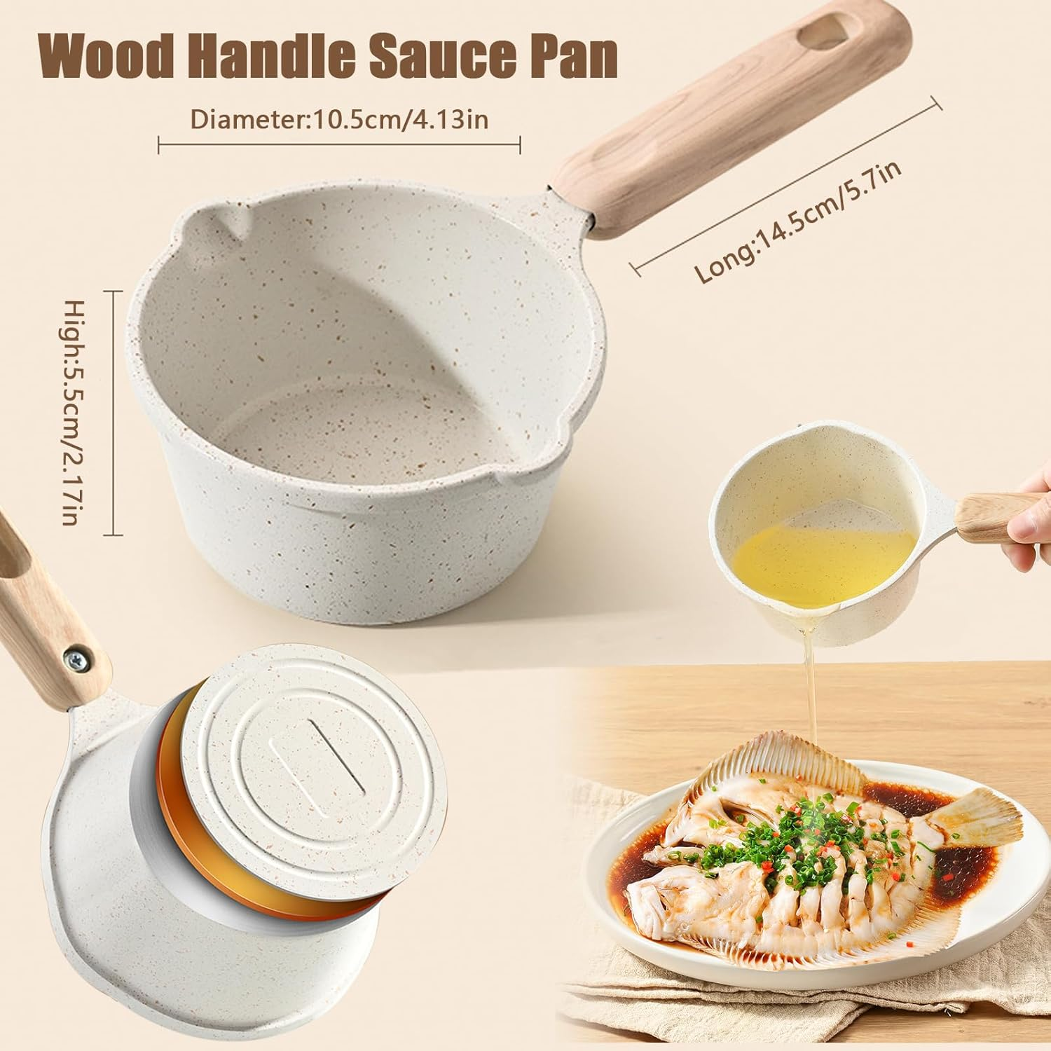 DXQCHDUO Nonstick Sauce Pan,Small Milk Pot Pan,Multipurpose Mini Small Saucepan Pot with Pour Spouts and Handle for Pouring Oil Heating Boiling Milk Frying Eggs (Black) image number 2