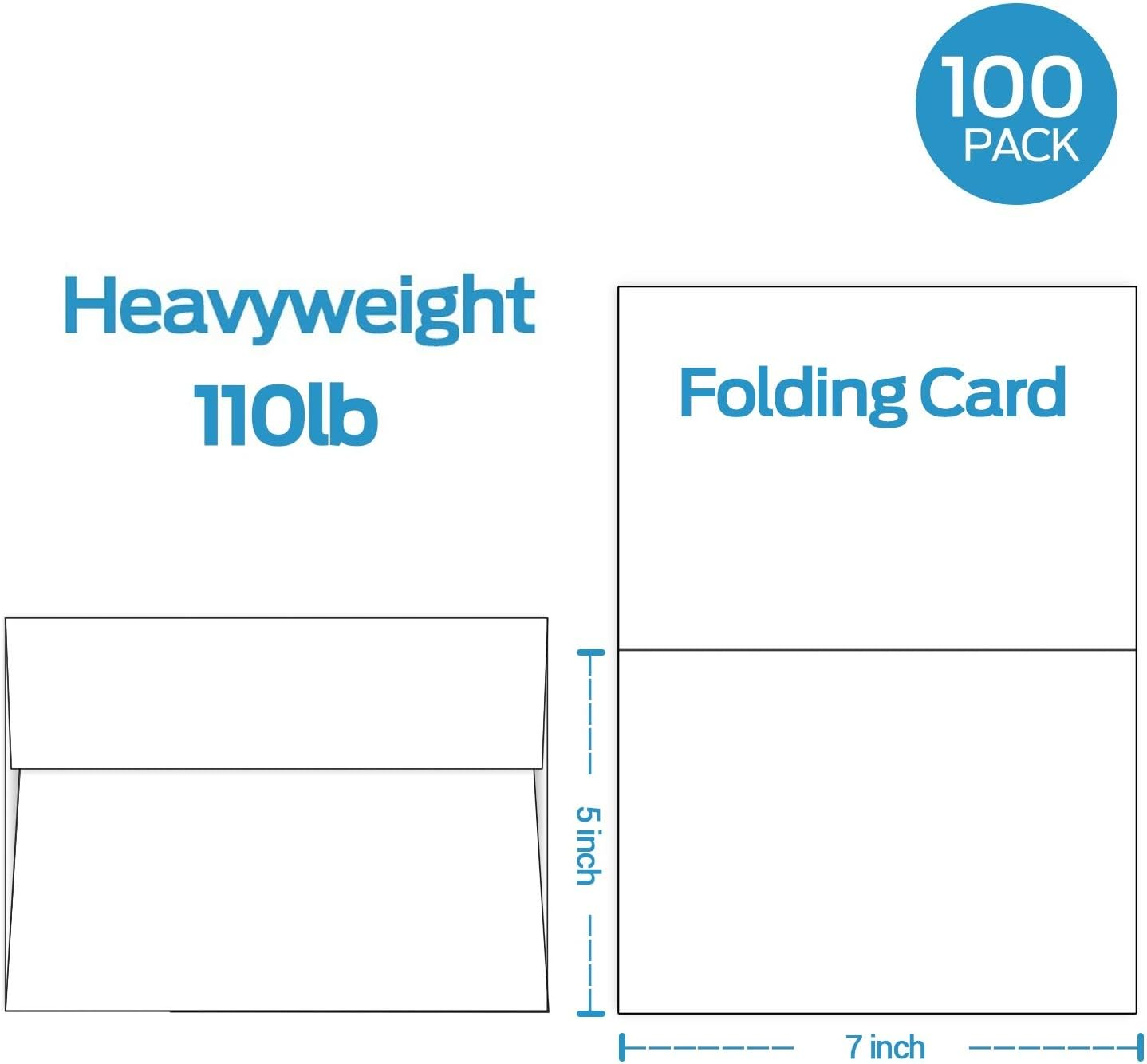 Ohuhu Blank White Cards and Envelopes - 100 Pack 5" X 7" Heavyweight Folded Cardstock and A7 Envelopes for DIY Greeting Cards Wedding Birthday Invitations Baby Shower Thank You Cards image number 4