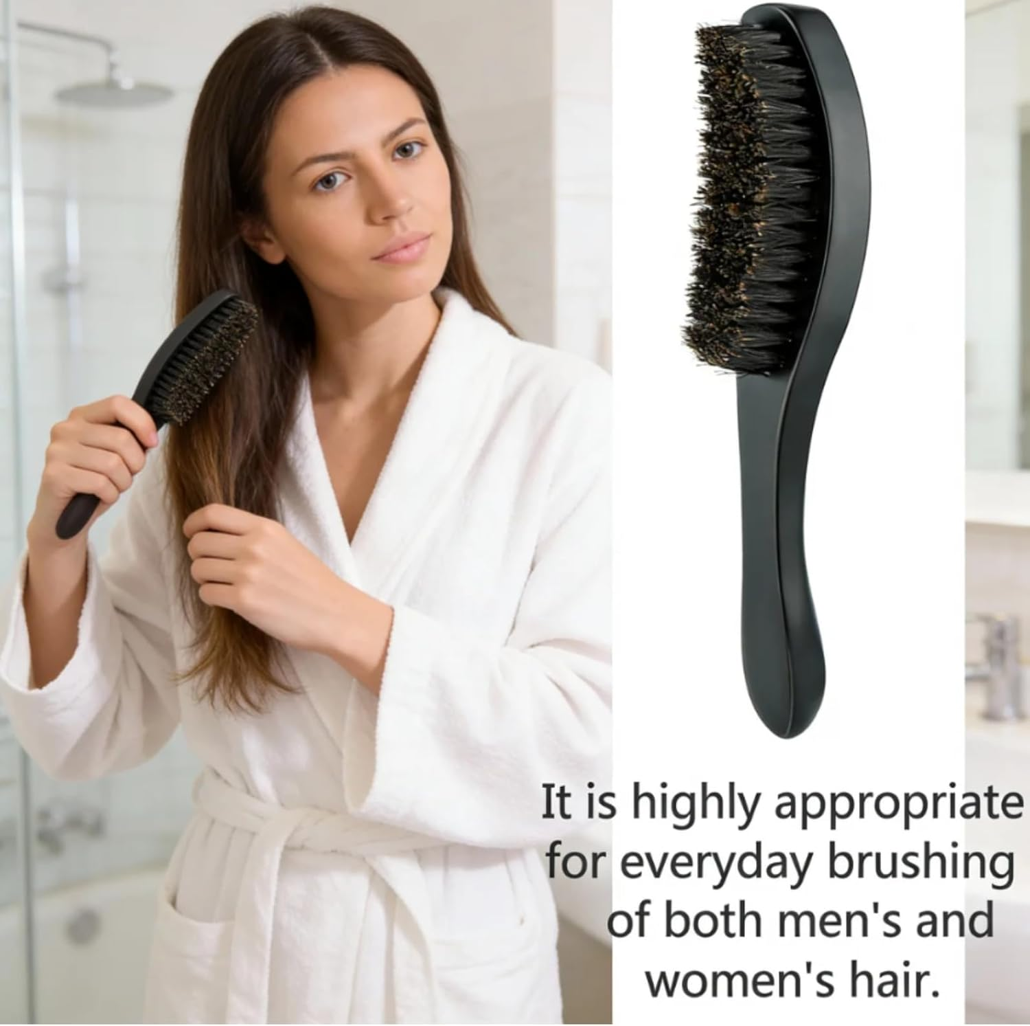 CKONXE Boar Bristle Wet and Dry Hair Hairbrush,Restore Shine and Texture, Smoothing Wave Styles for Man Women,Soft Bristles for Fine to Medium Hair,For Detangling, Beard Brush,Black image number 1