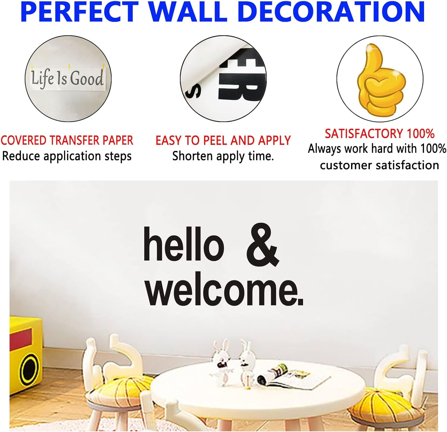 Wall Decal Stickers, Hello Welcome Stickers, (Easy to Apply), Front Door Inspirational Motivational Quotes, Office Gym Classroom School Nursery Playroom, Farmhouse Porch Pantry Teamwork Work Success Business Shop Yoga Room Welcome Center Positive Saying Home Vinyl Decor Art Sign Word 21"X11" image number 2