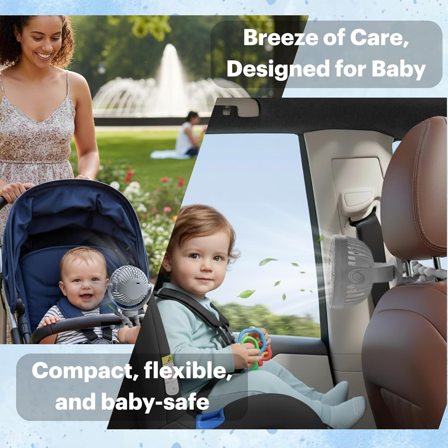 Portable Stroller Fan &ndash; 5000Mah USB-C Rechargeable, 15H Long Battery, Quiet&Baby-Safe Flexible Tripod, 360&deg; Adjustable Cooling for Pram, Nursery, Car Seat & Outdoor Travel (Cool Grey) image number 3