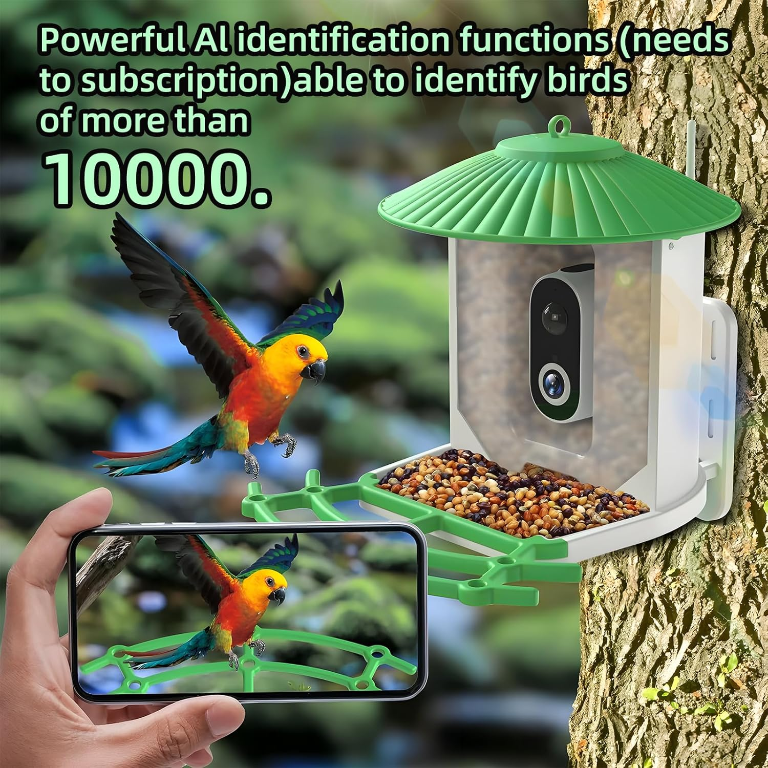 Smart Bird Feeder with Camera, 2K High-Definition AI Recognition Birdhouses with Solar Powered, Live View and Instant Notifications, Auto Capture Bird Videos & Motion Detection, Ideal Gift