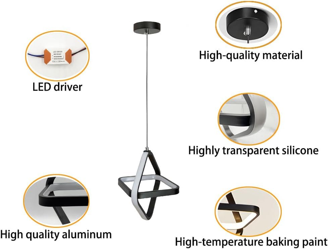 Modern Led Pendant Light Fixtures Island Adjustable Height Hanging Lights for Kitchen Dining Room Bedroom Living Room Foyer, Black