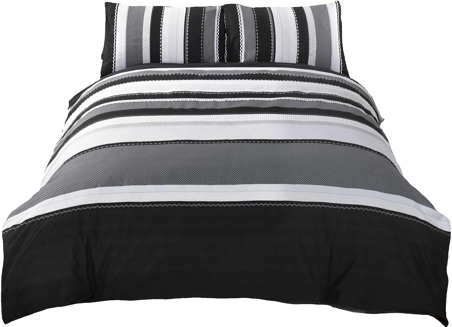 Rapport Striped Grey King Quilt Duvet Cover & 2 Pillowcase Bed Set Adults Teenagers, Cotton and Polyester image number 1