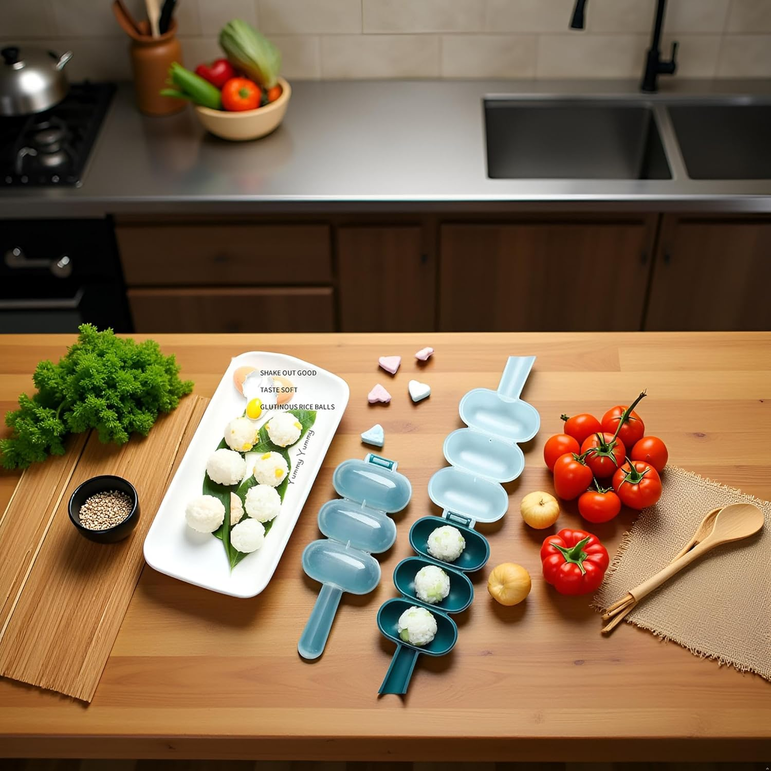 2Pcs Green Rice Ball Maker Shake Lunch Maker Mould Rice Ball Shaker Rice Ball Mold Rice Ball Maker Ball Shaped Kitchen Tools for Home DIY Making Kit Sushi Plates，Ball Shaped Kitchen Tools Food Decor image number 6