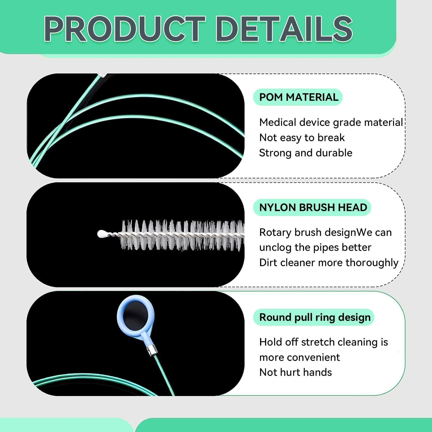 Professional 500CM/16.4FT Flexible Auto Sunroof Drain Cleaning Tool, Long Slim Drain Brush for Car Sunroof Windshield Wiper AC Vent Tube Pipe Cleaner & Dredging Kit image number 6