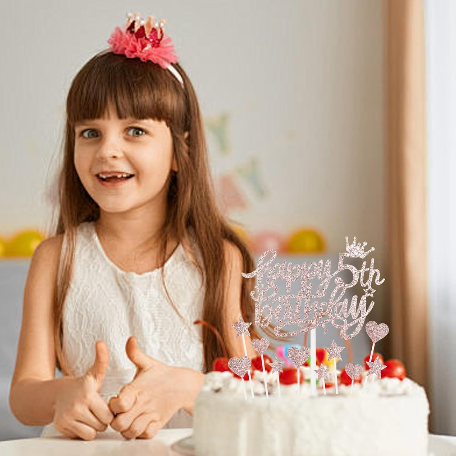 Birthday Decorations - Happy 50Th Birthday Cake Toppers Set (Rose Gold Glitter Heart & Stars) Birthday Gifts for Women Cake Decor for Women&rsquo;S 50Th Birthday Party image number 2