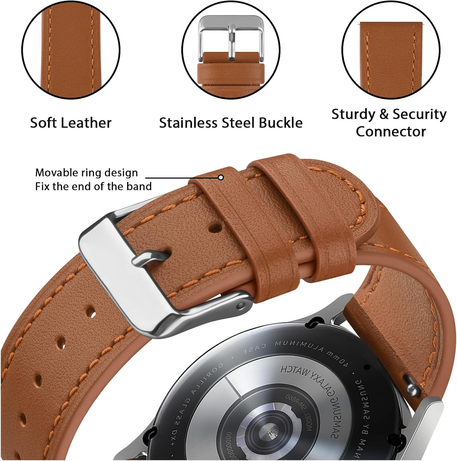 Leather Bands for Garmin Vivoactive 5 / Vivoactive 3 Watch Band, Garmin Venu 2 plus Bands/Venu Sq/Venu Band Women Men, 20.5Mm Soft Leather Bands Replacement Straps for Garmin Vivoactive 5/Forerunner 645 / 245 Music Smart Watch image number 4