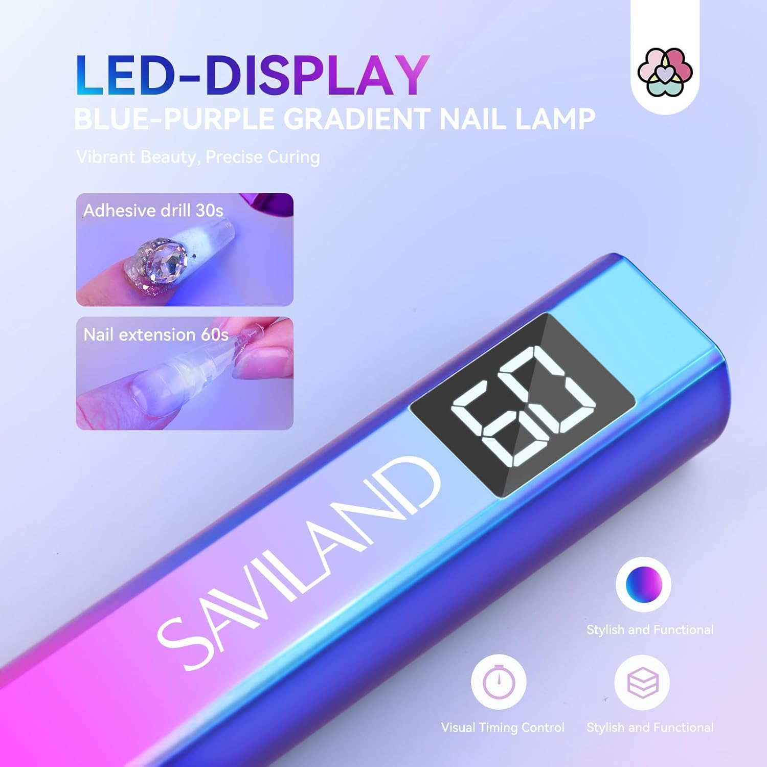 SAVILAND U V Light for Nails &ndash; Handheld U V Lamp for Gel Nails LED Nail Lamp Portable Mini Nail Dryer for Curing Gel Polish Nail Glue Gel USB Nail Art for Home DIY Manicure (12W)