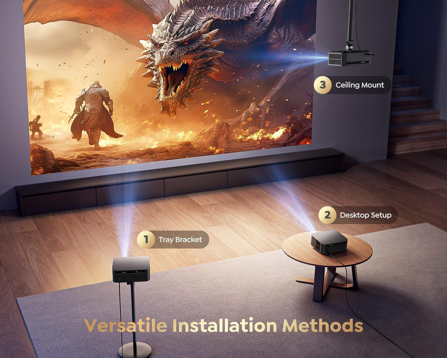 4K Projector【1200 Ansi/Netflix-Licensed Built-In Google Tv/Voice Control】 Real-Time Focus & Keystone Smart Projector, Native 1080P Projector with Wifi 6 and Two-Way Bluetooth for Home Ceiling/Outdoor image number 3