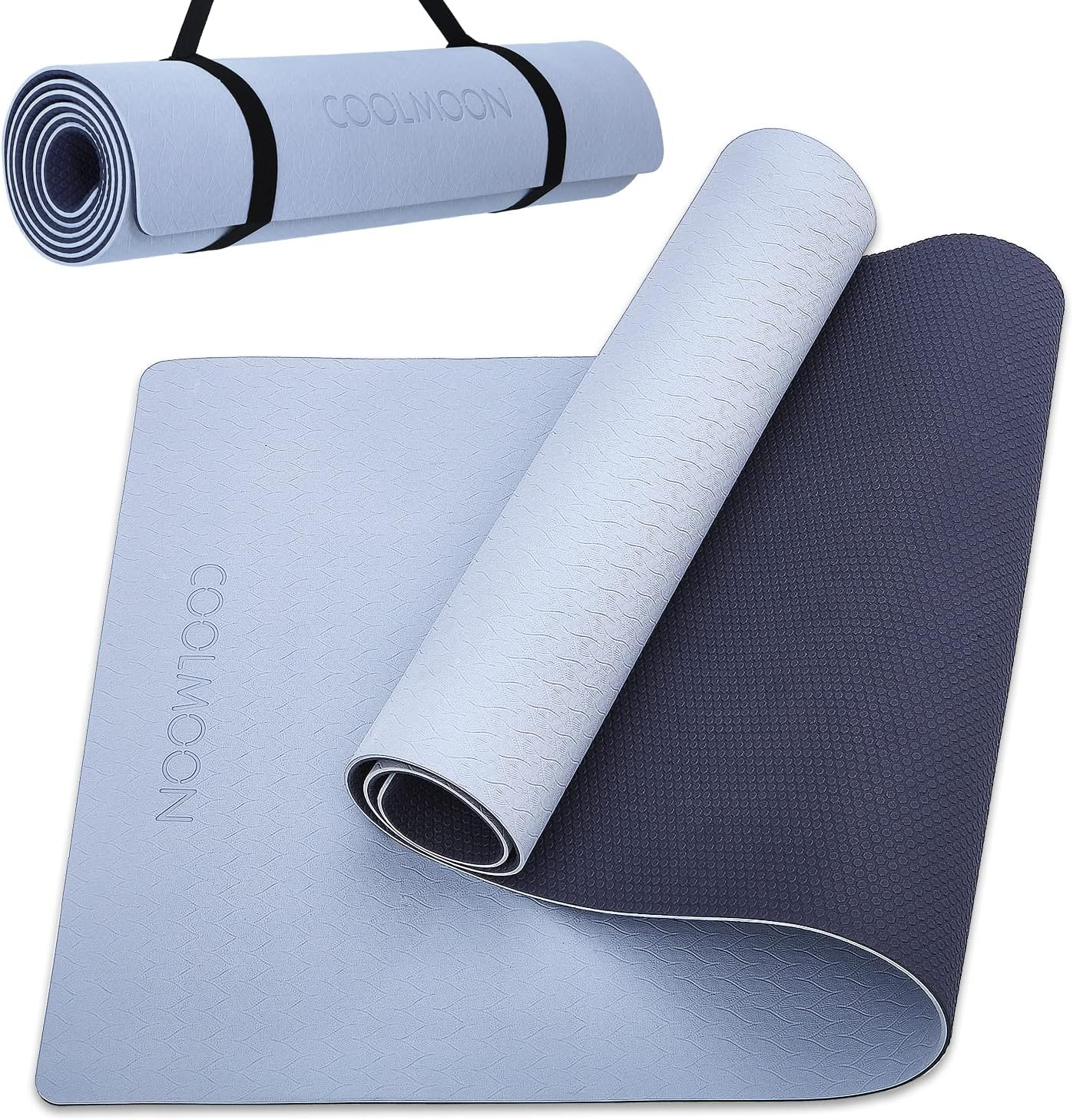 COOLMOON 1/4 Inch Extra Thick Yoga Mat Double-Sided Non Slip,Yoga Mat for Women and Men,Fitness Mats with Carrying Strap,Eco Friendly TPE Yoga Mat, Pilates and Exercises Mat