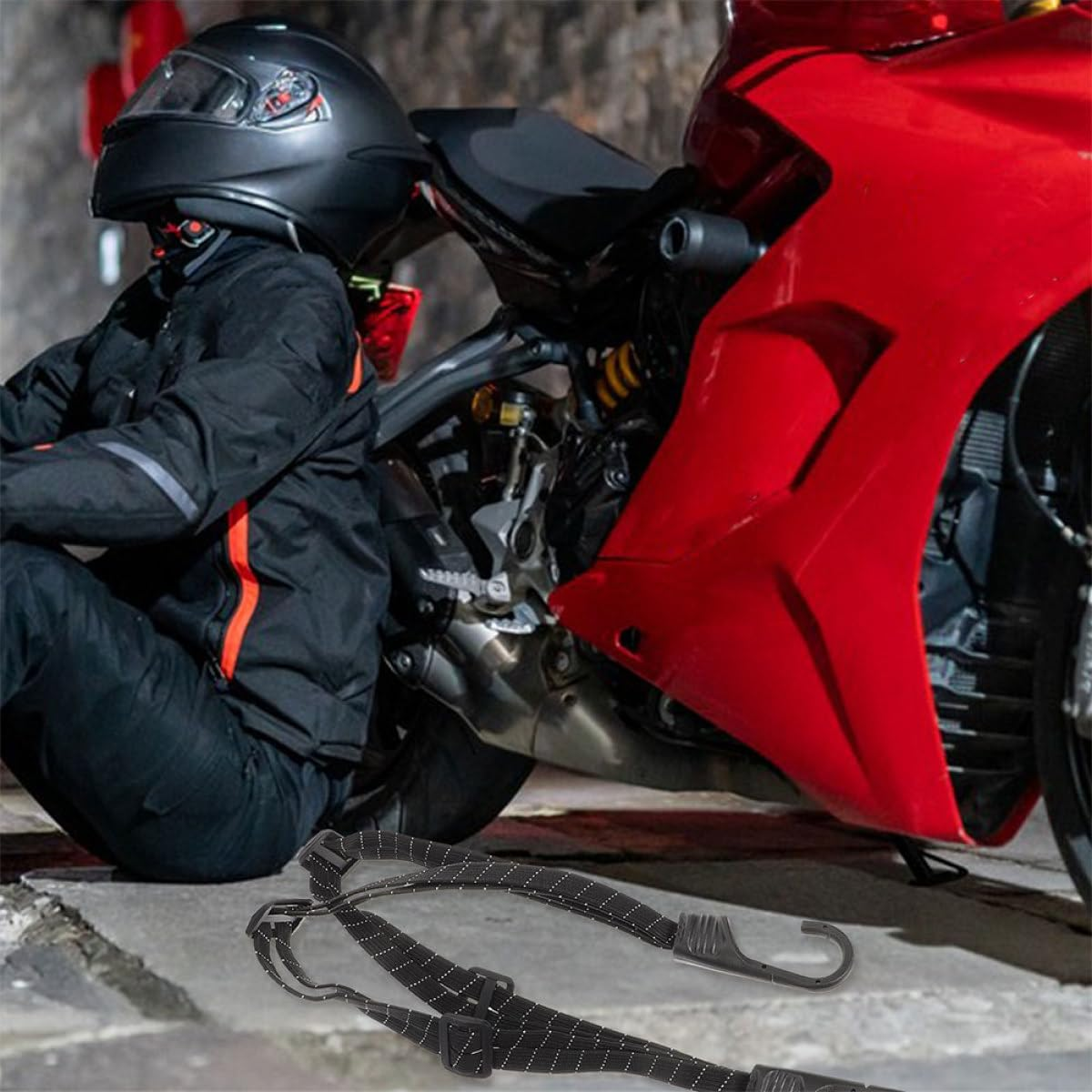 Cabilock 2Pcs Elastic Bike Bungee Cords with Reflective Helmet Rope Motorcycle Luggage Fixed Straps for Bicycle Handlebar Secure Cargo and Helmet Accessories image number 6