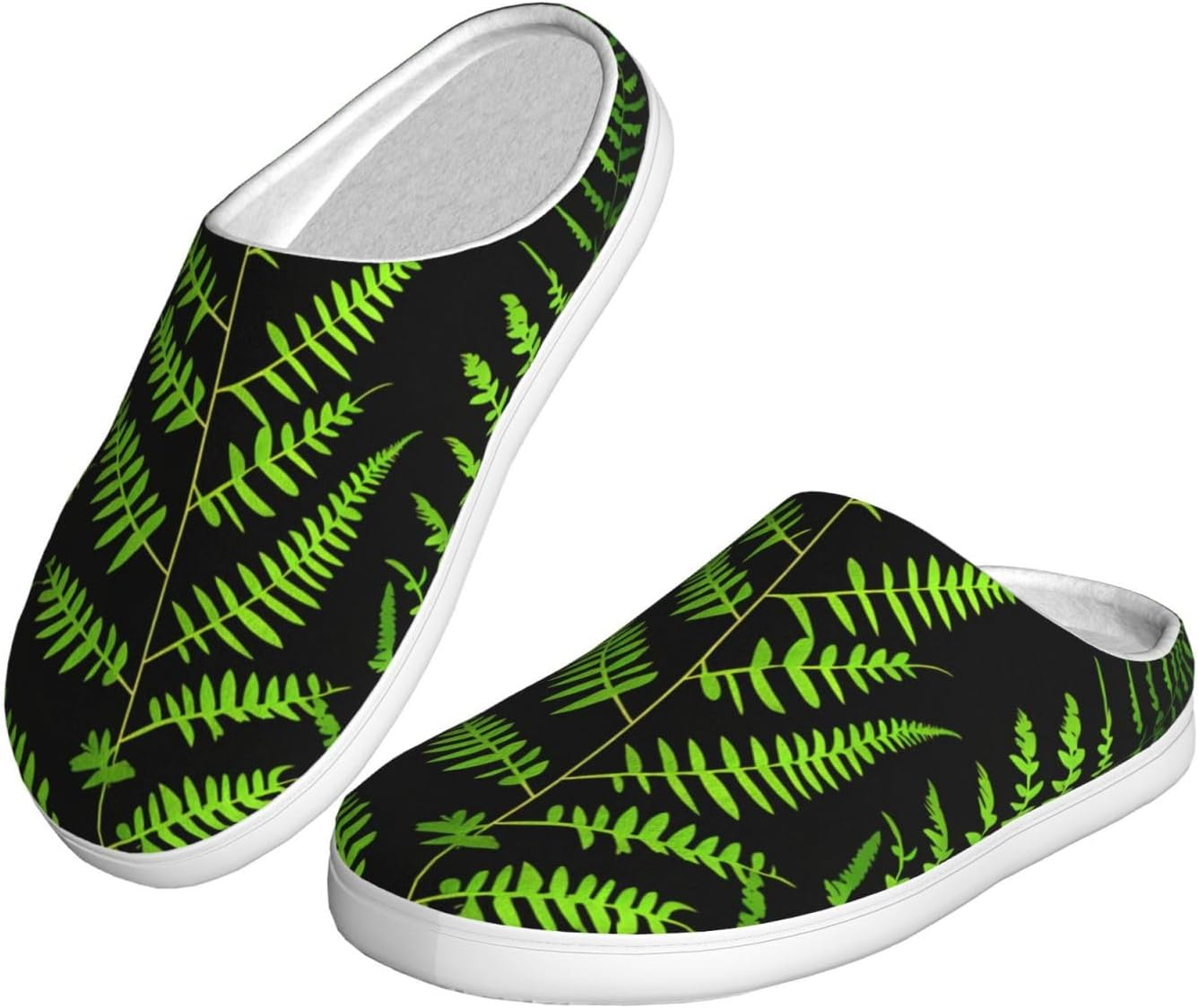 Natural Plant Silhouette Fern Leaf Print Versatile Use anti Pilling Washable Slippers for Women Men Cozy Stylish Shoes, Black, 5 image number 6
