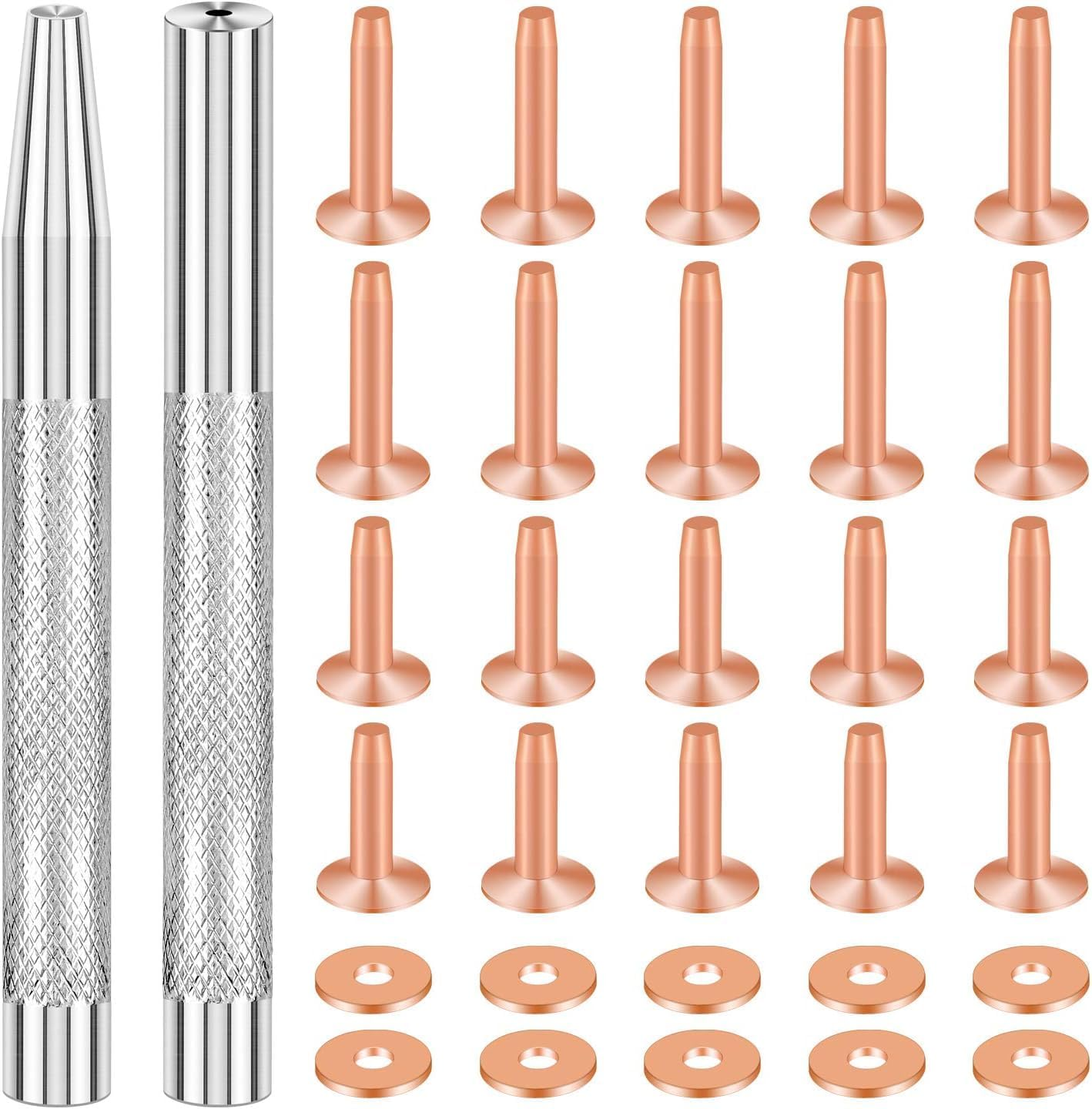 Selftek 20Pack Copper Rivets and Burrs (14Mm and 19Mm) with 2Pcs Punch Rivet Tool for Belts, Bags, Collars, Leather-Crafting, Bracelets image number 1