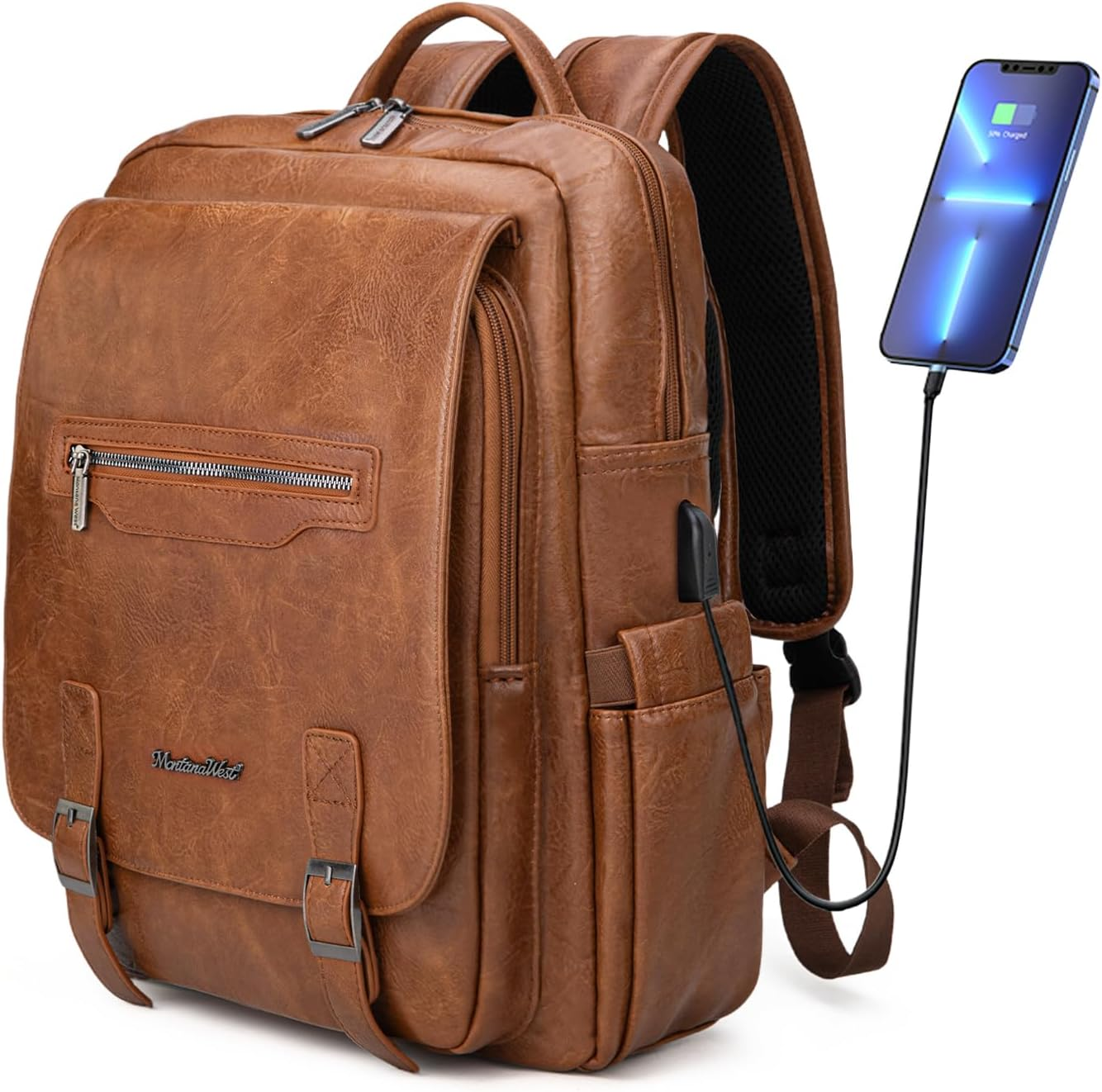 Montana West Laptop Backpack Purse for Women Men Unisex Vintage Backpack Casual Daypack Travel Work with USB Charging Port