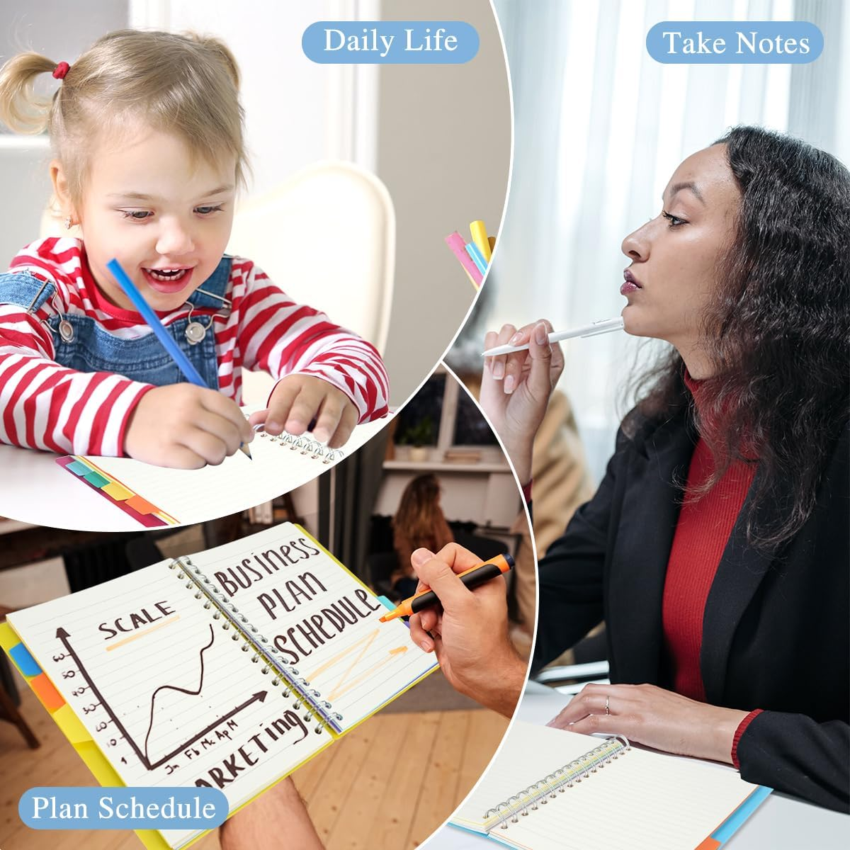 2Pcs 5 Subject Notebook, FHDUSRYO A5 Spiral Notebook with Dividers, Hardcover Notebook Double Wires Journal, 240 Pages Ruled Notebook with Pen Sticky Tab for Work, Home, School, Office (Pink Yellow) - Pink Yellow image number 5