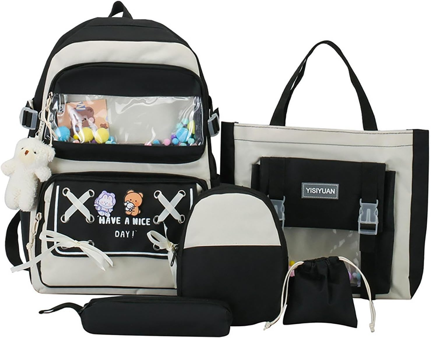 POCHY Girls School Backpack, Cute School Bags for Girls, 5 Set, Teen Casual Backpack, Secondary & Middle School, Waterproof