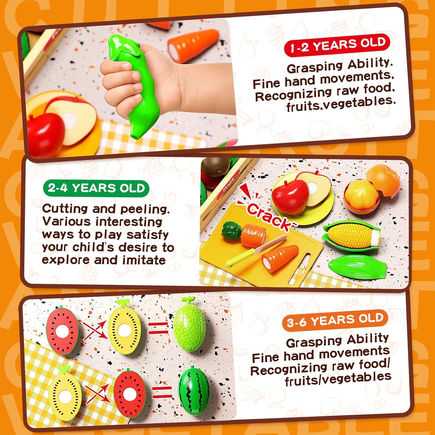 35PCS Pretend Play Food Cutting Set for Kids, Cuttable Fruits and Vegetables Toy with Knives, Cutting Boards and Baskets, Montessori Food Sorting Toys for Toddlers, Kids, Boys, Girls