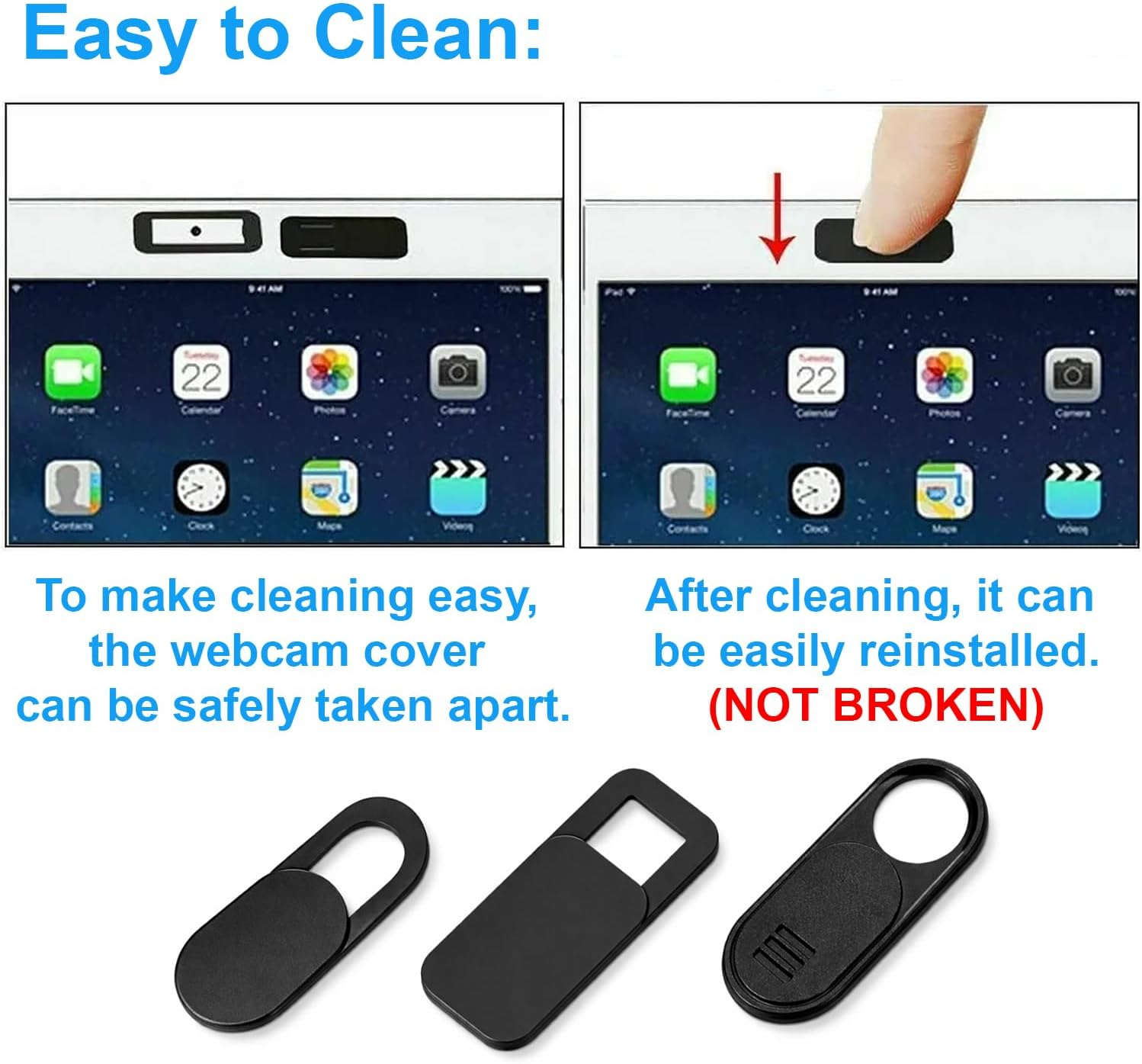 6PCS Webcam Cover Slide Camera Privacy Security Protect Sticker for Phone Laptop (Black) - Large Black Oval image number 7