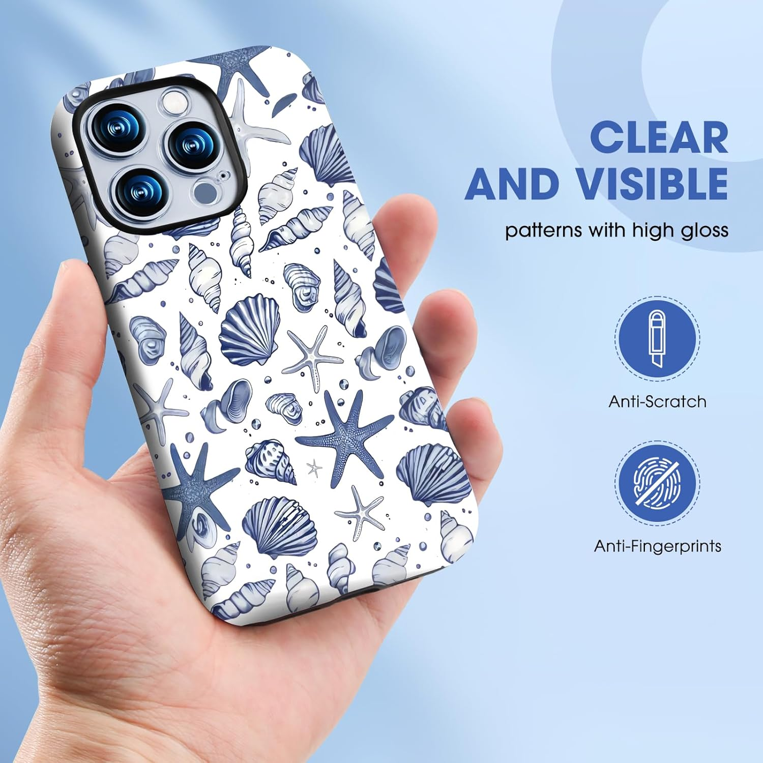 XUNQIAN Compatible for Iphone 13 Case, Coastal Beach Summer Blue Ocean Seashell Aesthetic Protective Phone Case (For Iphone 13), RUI-97A-A