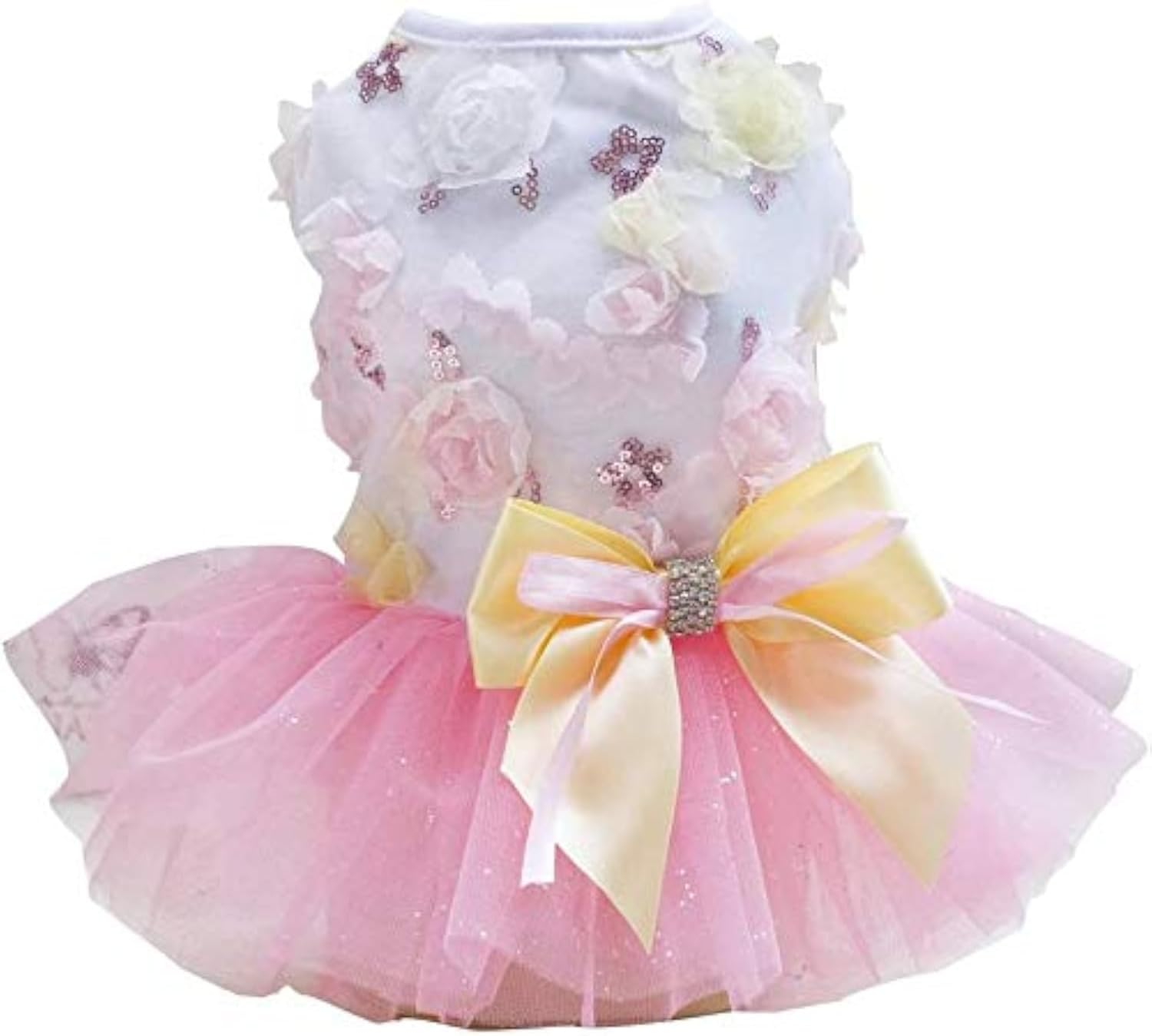 Rdc Pet Dog Dress Puppy Dog Princess Dresses,Tutu Flower and Sequin Dot Wedding Lace Dress Luxury Bow Dress for Small Dog Girl (L, Pink) image number 3