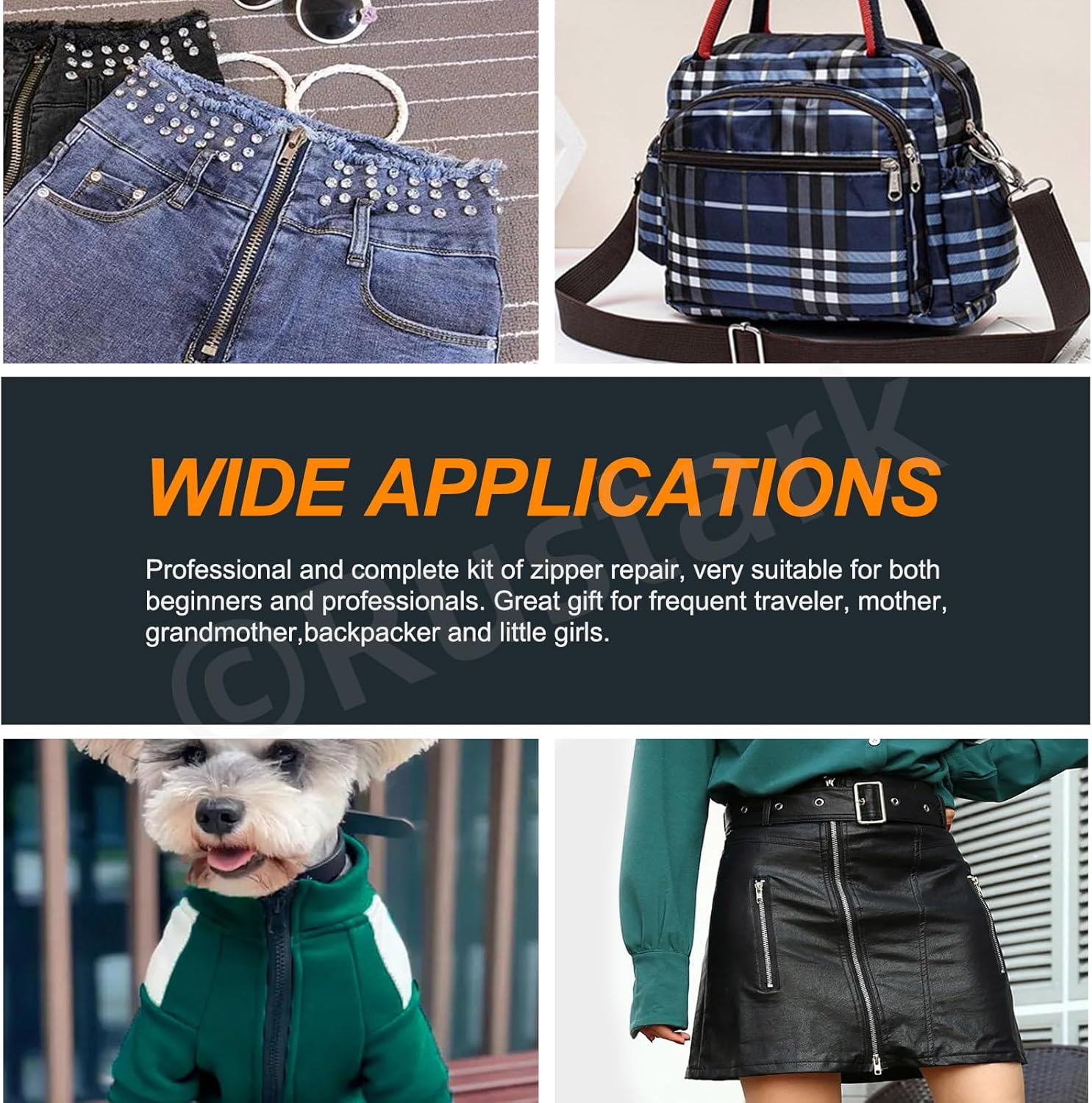 Rustark 144Pcs #3#5#8 Zipper Repair Kit Zipper Replacement Zipper Repair Zipper Pull Replacement and Zipper Stops with Two Zipper Install Pliers Tool for Bag Luggage Tents