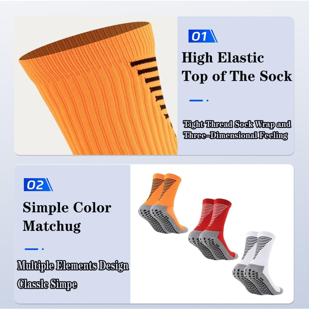 Men'S Sports Socks 3/5 Pairs of Men'S Mid Length Soccer Socks, Colored anti Slip and Grip Sports Soccer Basketball Socks