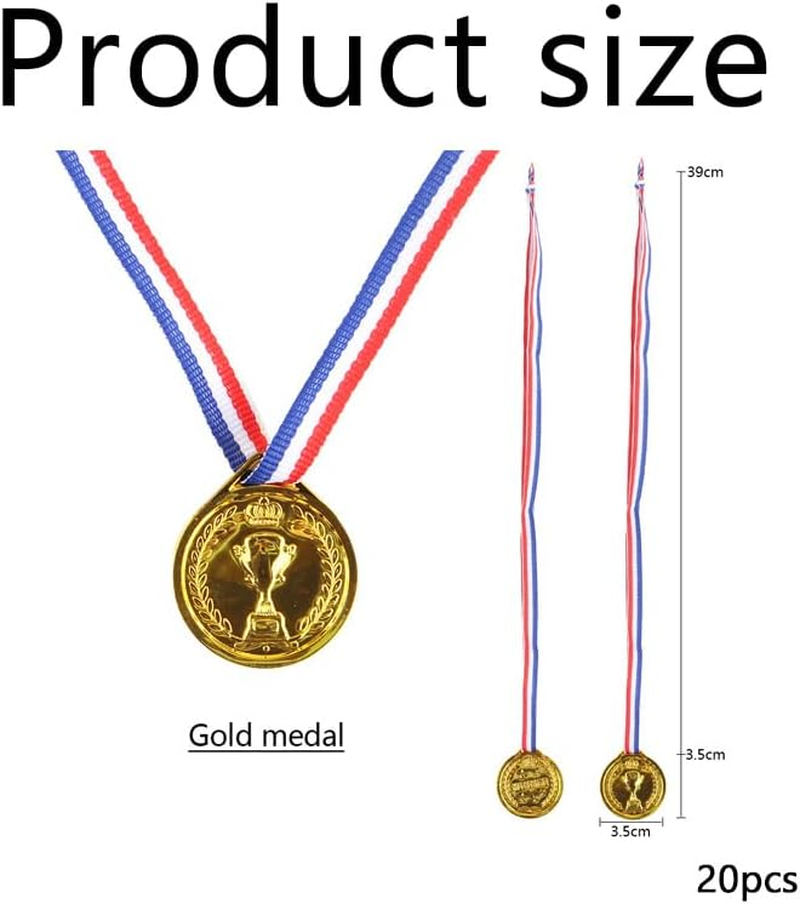20Pcs Gold Medals， Award Medals with Neck Ribbon, Multi-Purpose Plastic Winner Trophies ， Bulk Pack for Competitions, Sports, and Ceremonies.(Trophy Style)