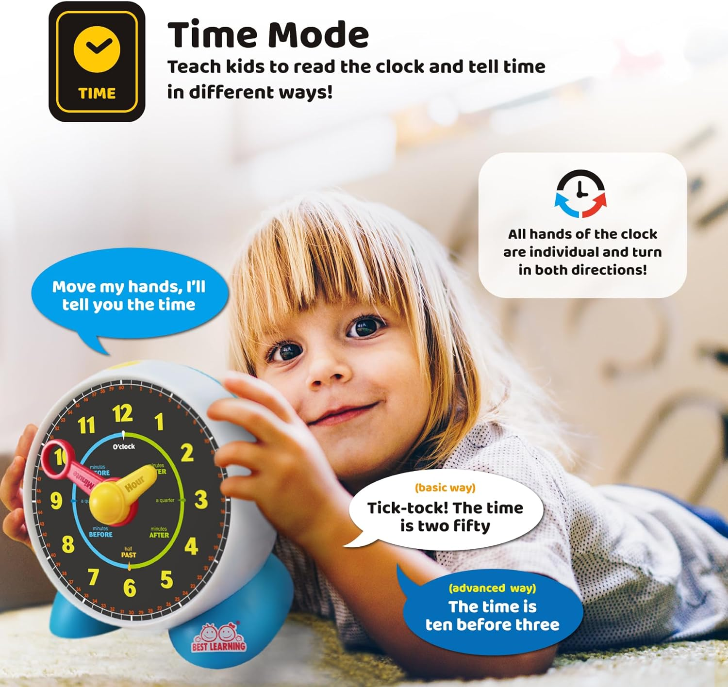 Best Learning Learning Clock - Educational Talking Learn to Tell Time Light-Up Toy with Quiz and Sleep Mode Lullaby Music - Ideal Birthday Toddlers & Kids Ages 3 to 6 Years Old image number 4