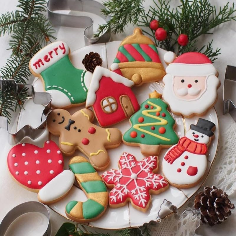 6 PCS Cookie Cutter, Christmas Cookie Cutters Set, Stainless Steel Cartoon Biscuits Mold,Cookie Cutters Set, Gingerbread Man, Christmas Tree, Star, Snowflake, Angel