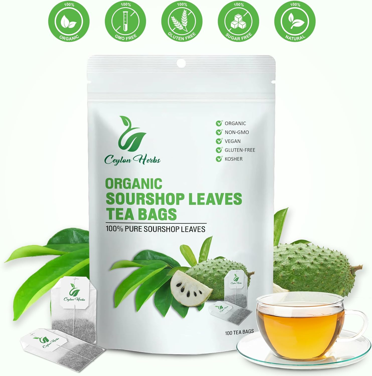 Top 50 Soursop Graviola Leaves Tea Bags, Pure, Organic, Non-Gmo, Handmade, Made with Natural Materials- Biodegradable Tea Bag, Made of 100% Soursop Leaf image number 1