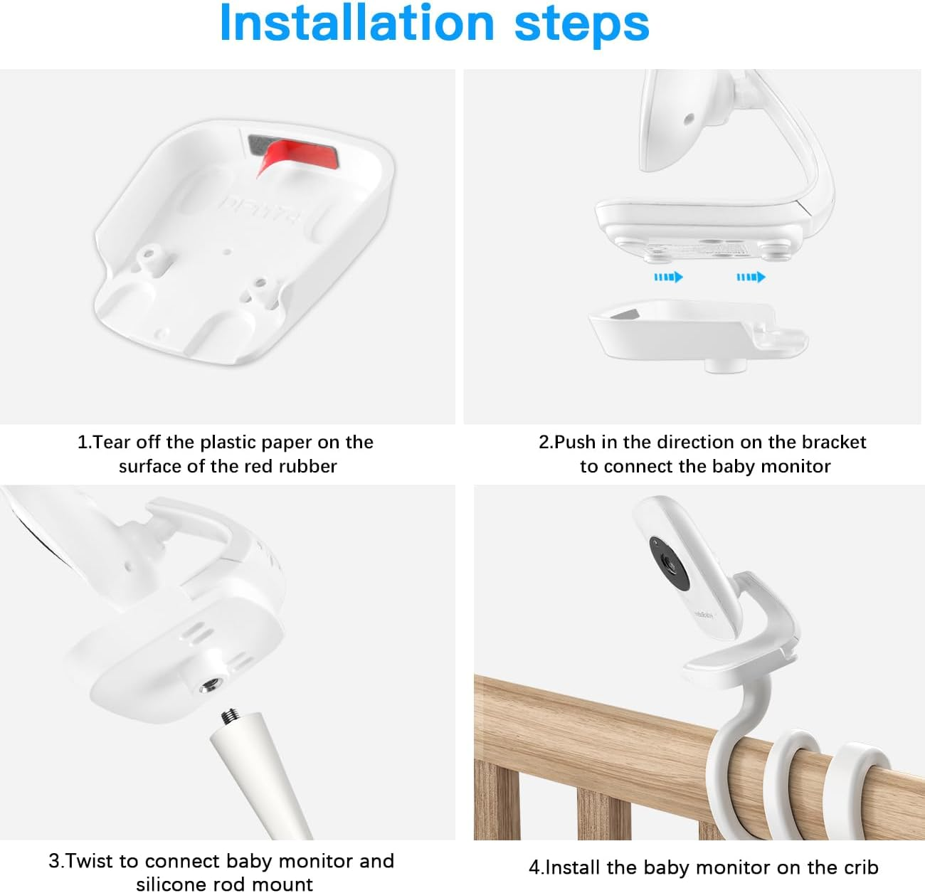 Flexible Mount for Hello Baby HB50 Baby Monitor - 40Cm Adjustable Bendable Holder, Tool-Free Installation for Cribs, Strollers & More image number 2