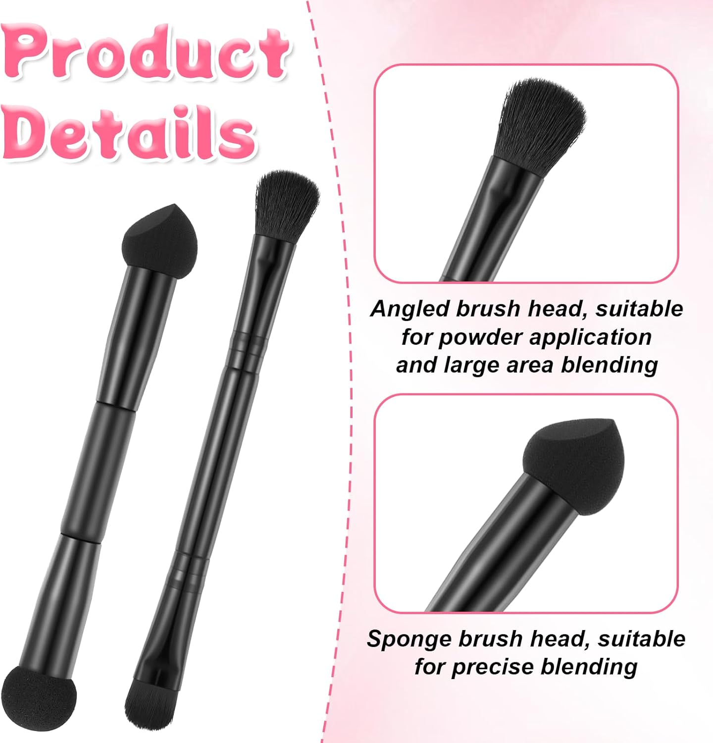 Pack of 2 Double Hair Root Powder Brushes, Dual Ended Hairline Brushes, Root Concealer Brush, 2-In-1 Hairline, Sponge Brush for Men and Women, Black image number 2