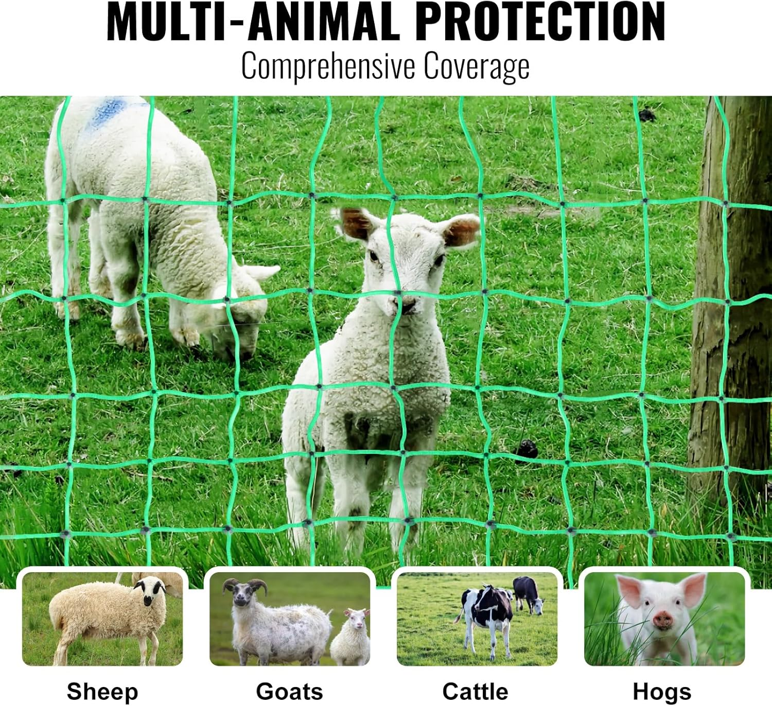 VEVOR Electric Fence Netting, 0.88 X 49.98 M, PE Net Fencing with Posts & Double-Spiked Stakes, Utility Portable Mesh for Goats, Sheep, Lambs, Deer, Hogs, Dogs, Used in Backyards, Farms, and Ranches image number 3