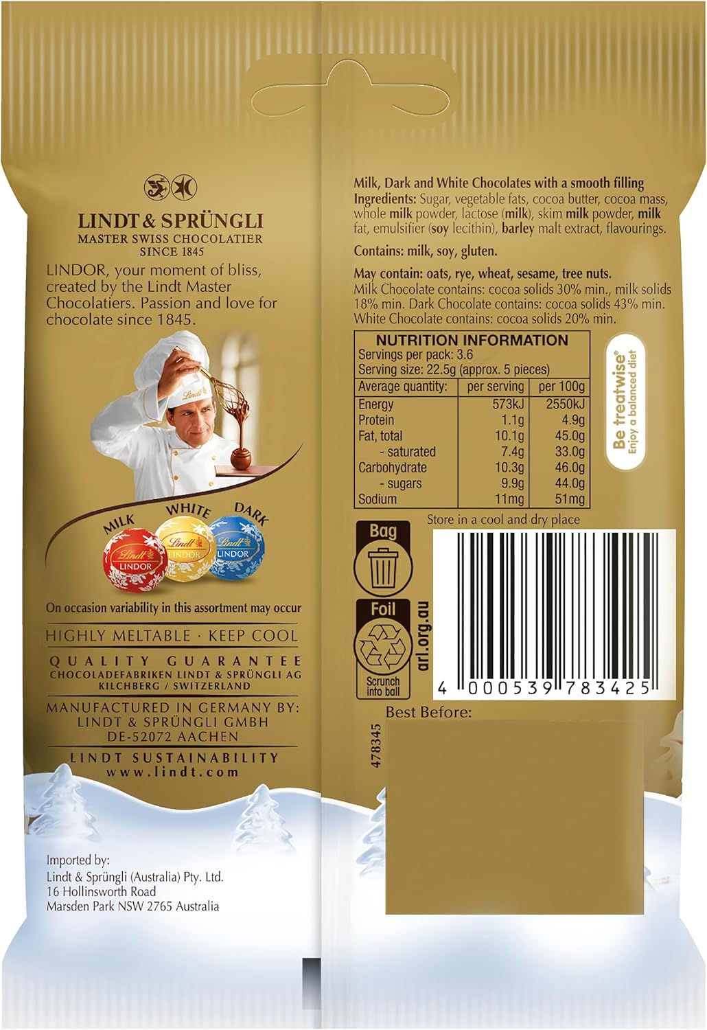 Lindt Lindor Assorted Chocolate Mini Baubles 80G
