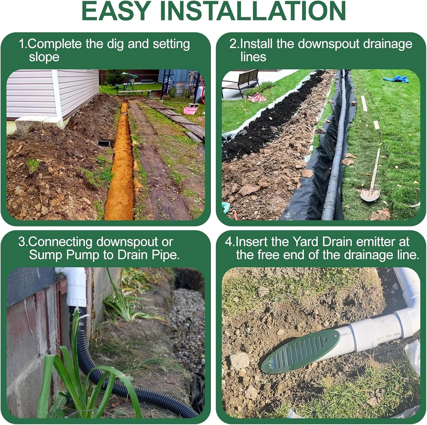 Yard Drain Emitter,4 Inch Green Angled Drain Grating Yard Drain Emitter,Grating Drain for Sump Pump Discharge & Gutter Downspout Extensions image number 5