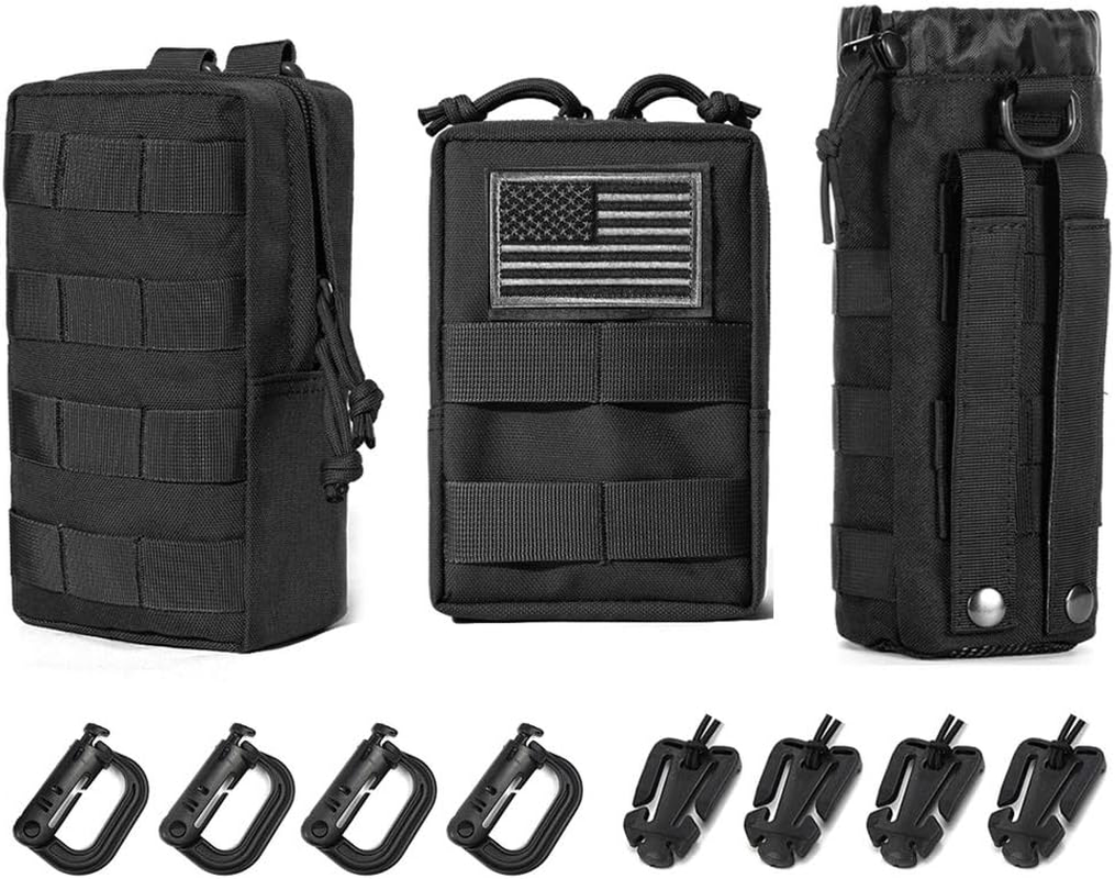 Upgraded Sports Water Bottle Pouch Bag, Drawstring Molle Holder, Travel Mesh Hydration Carrier for Tactical Pouches