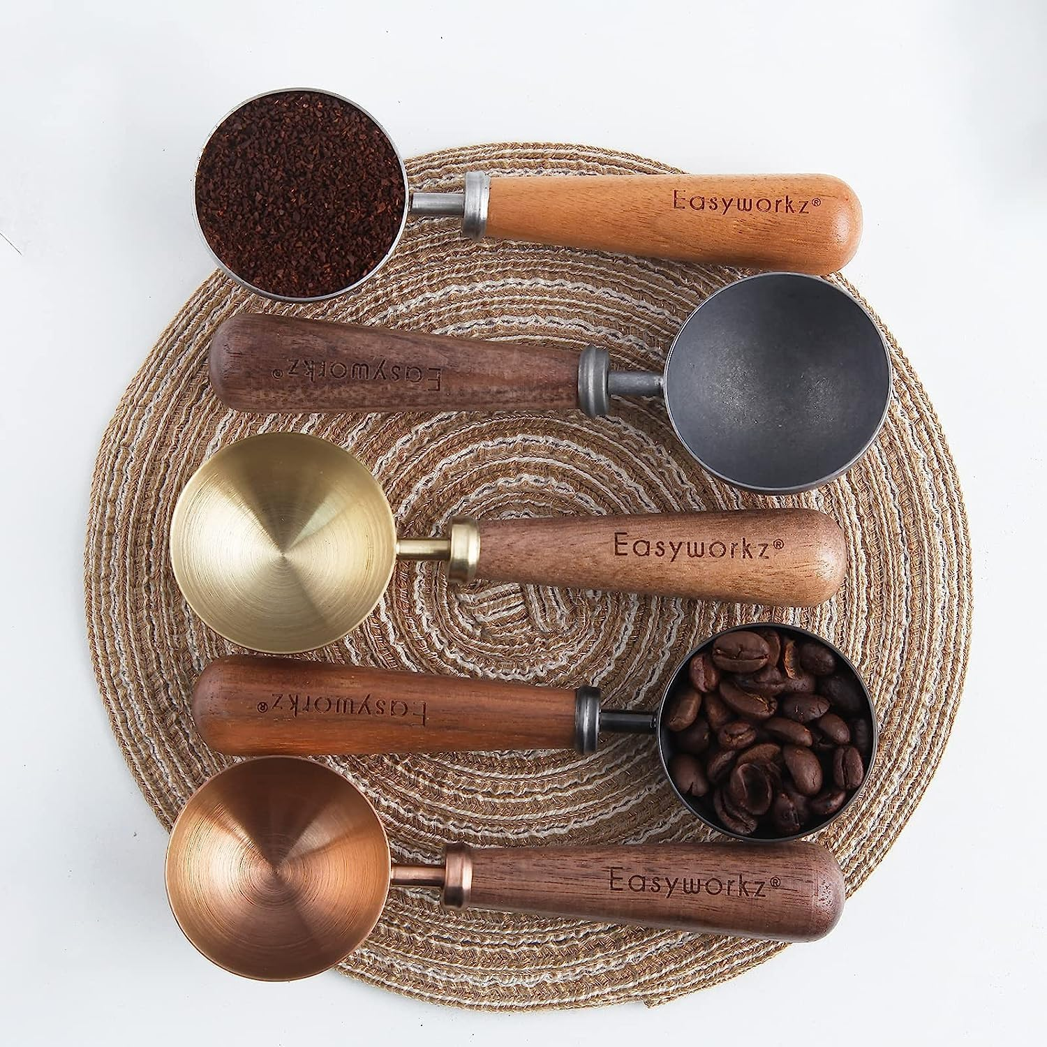 Easyworkz Retro Stainless Steel Coffee Spoon with Black Walnut Handle,10G Measuring Spoon (Brushed Gold)