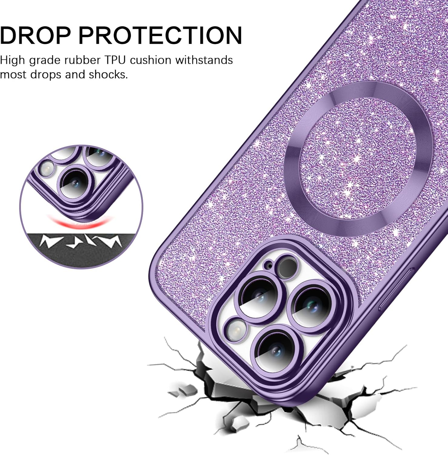 Gaobao Magnetic for Iphone 16 Pro Max Case, [Compatible with Magsafe] Luxury Sparkle Shiny Full Body Protective Slim Fit Phone Cases Covers for Iphone 16 Pro Max 6.9 Inch 2024, Purple Glitter