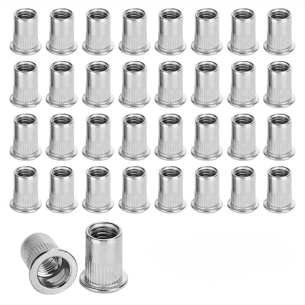 TOMVAES 100PCS M6 Rivet Nuts,Rivet Nuts,Nut Inserts,Flat Head Threaded Insert Nuts Rivnut for Automotive, Furniture, Decoration,Aluminum image number 6