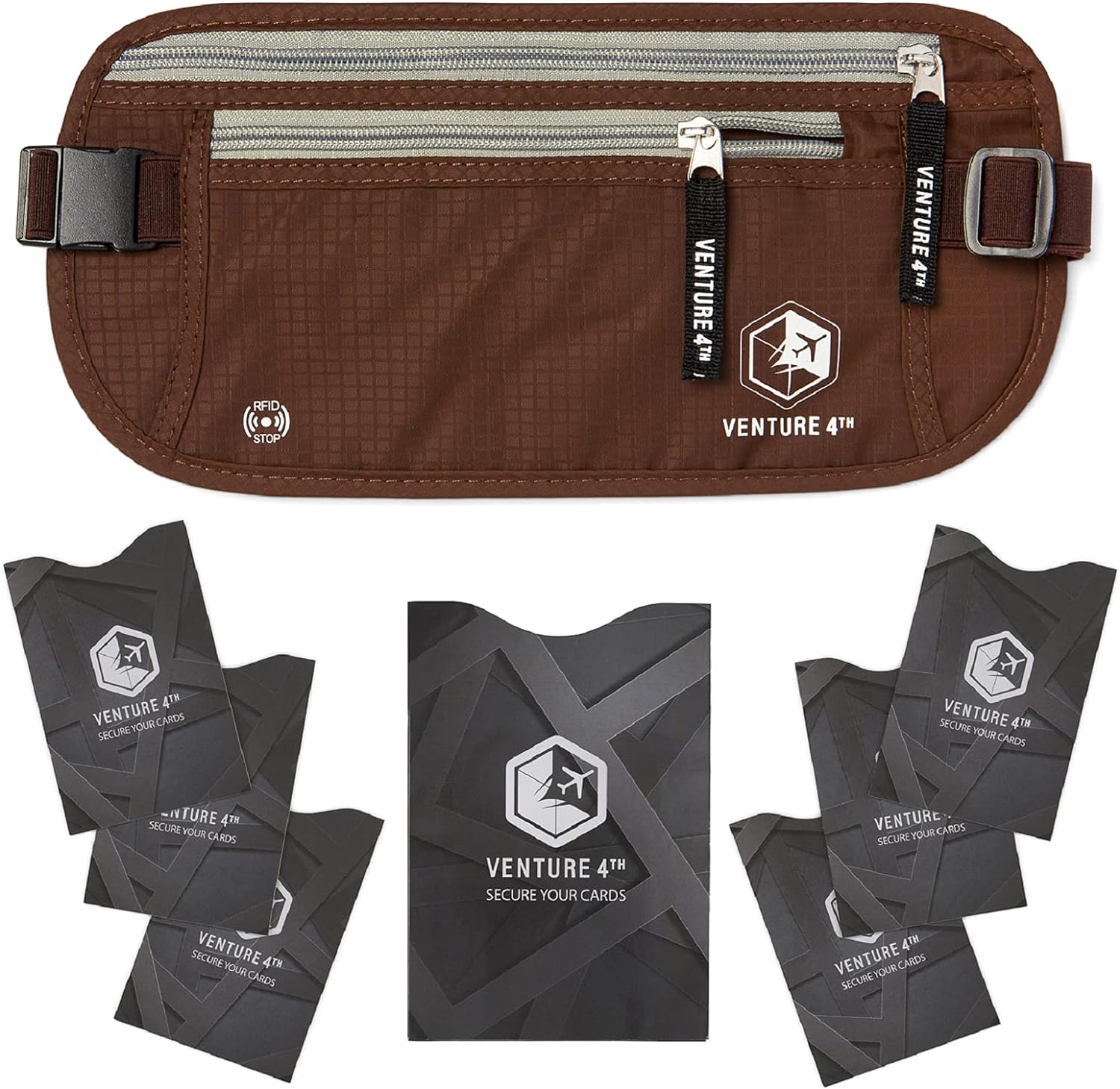 Venture 4TH RFID Money Belt for Travel: the Trusted Hidden Waist Stash for Men and Women (Black + RFID Sleeves)