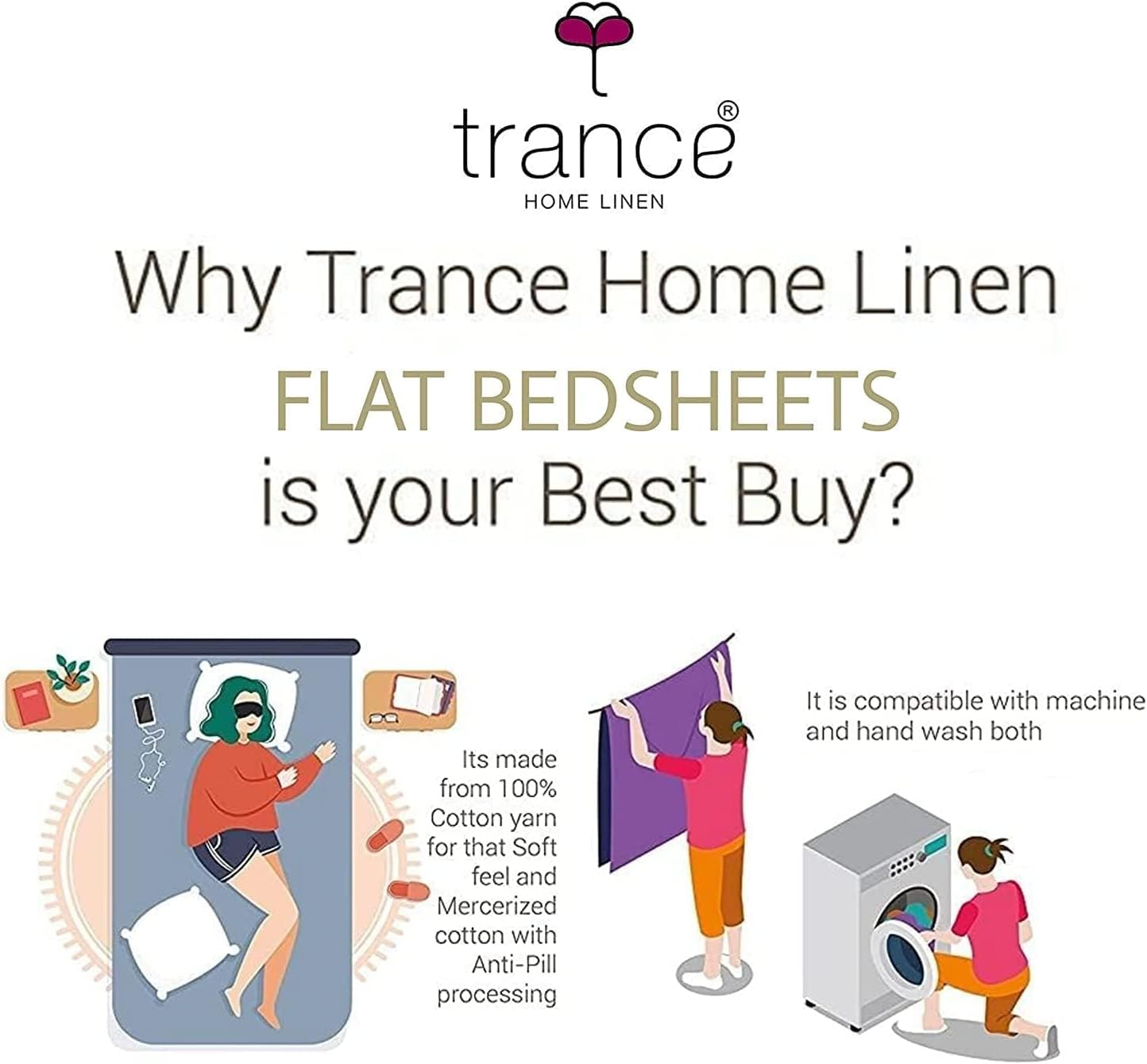 Trance Home Linen 200TC 100% Cotton Queen Size Printed Bedsheet | Bedding Set of Queen Size Flat Bed Cover with 2 Pillow Covers (86X104 Inch | 7.1Ft X 8.6Ft - Damask Warm Grey Mustard) image number 3