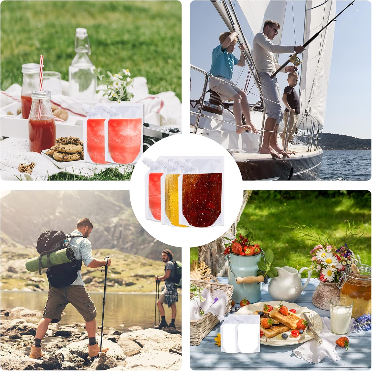 Travel Pouch,10Pcs Plastic Reusable Hip Flask with Spout,Drink Pouches for Festivals Hide Alcohol,Juice, Sneak Booze, Liquor, Rum, Water-350Ml image number 1